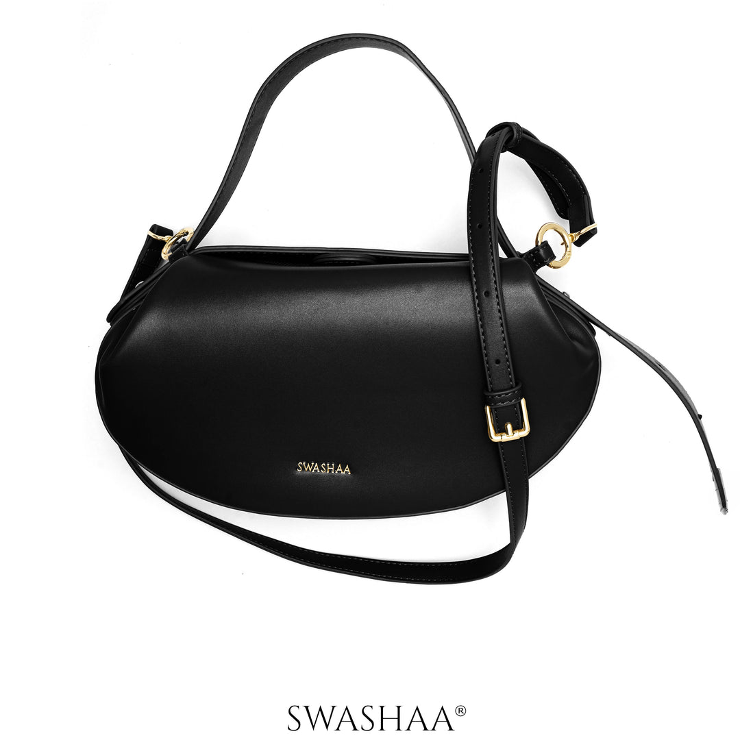 Stella Black Leather Shoulder Bag
