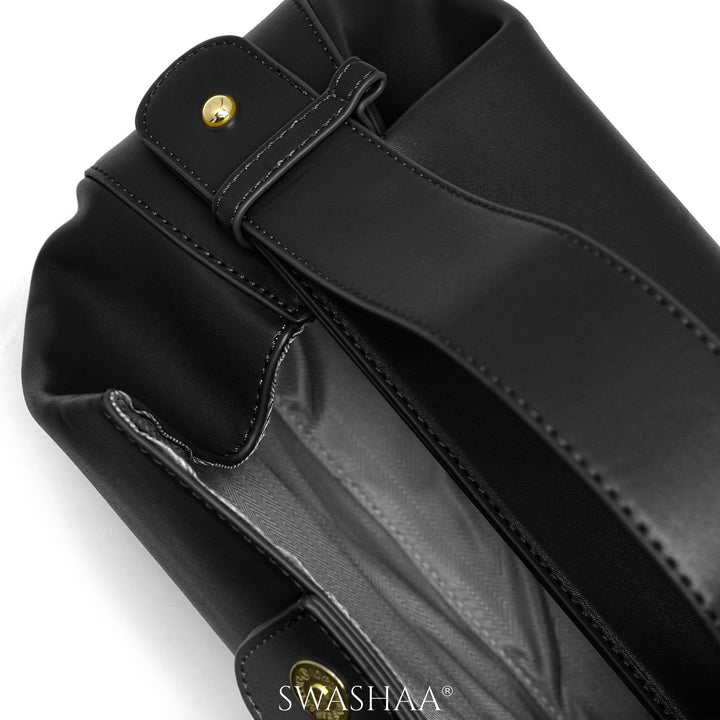 Stella Black Leather Shoulder Bag