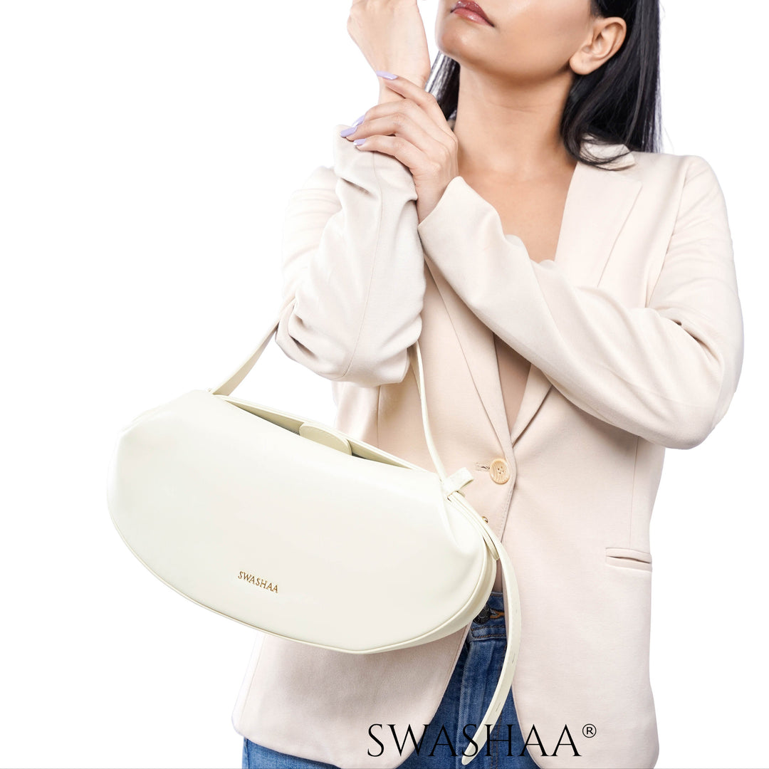 Stella White Leather Shoulder Bag