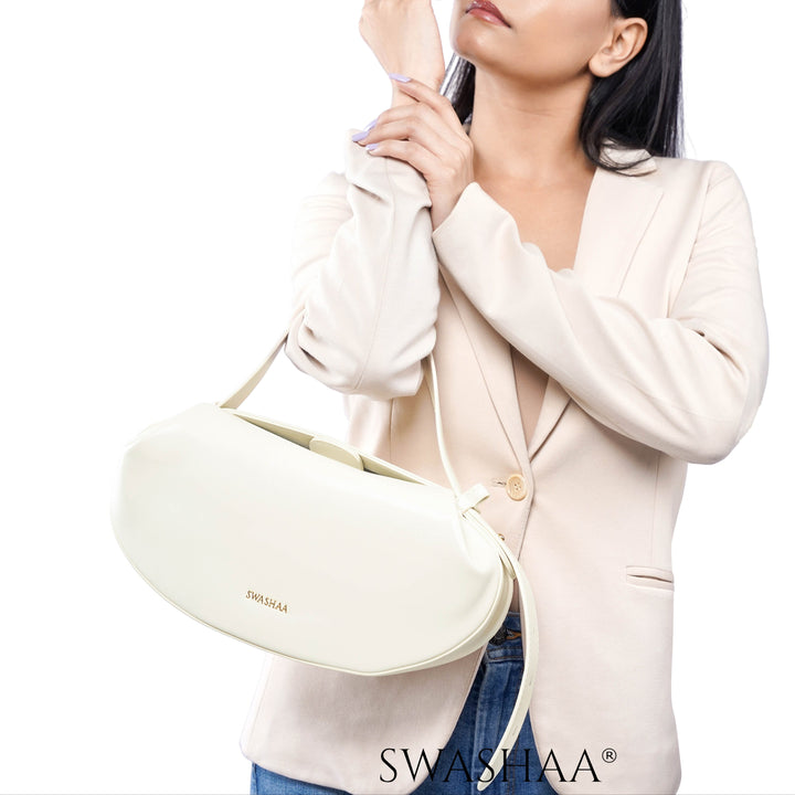 Stella White Leather Shoulder Bag