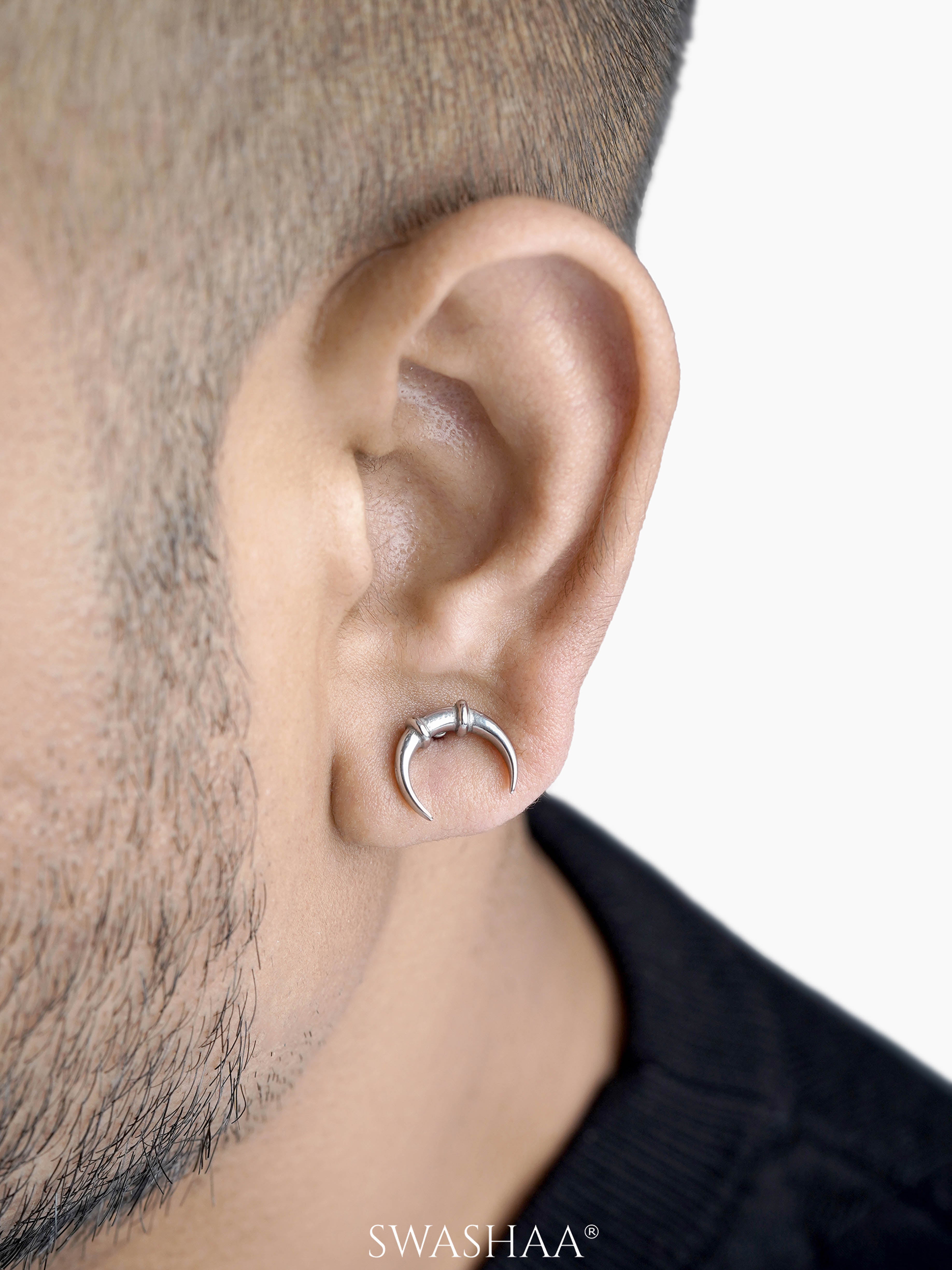 Steven Crescent Moon Men's Claw Studs Earrings