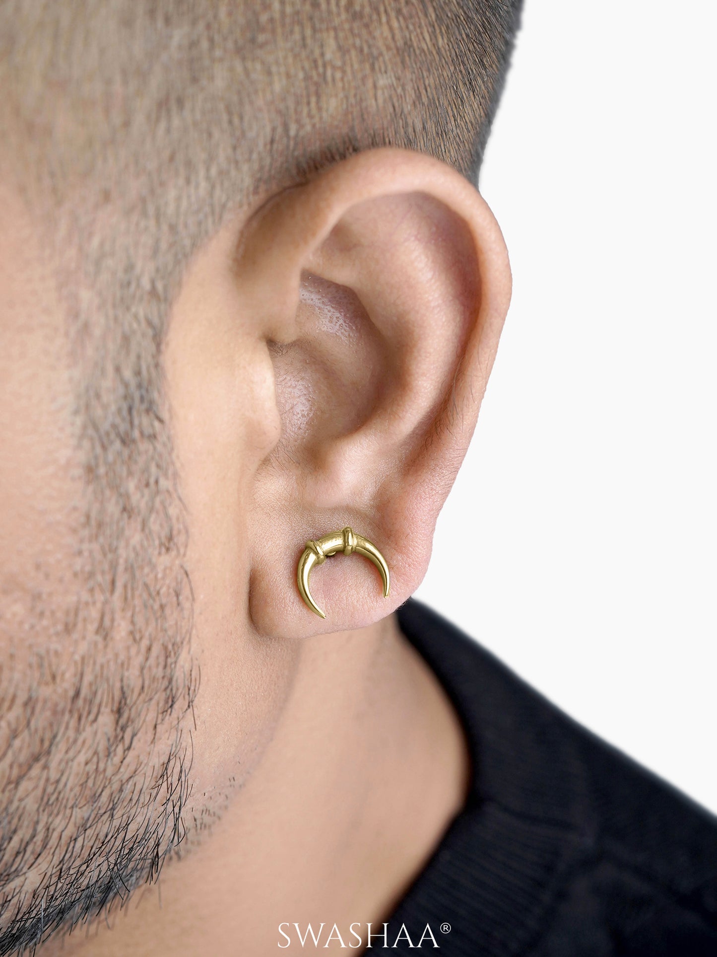 Steven Crescent Moon Men's Claw Studs Earrings
