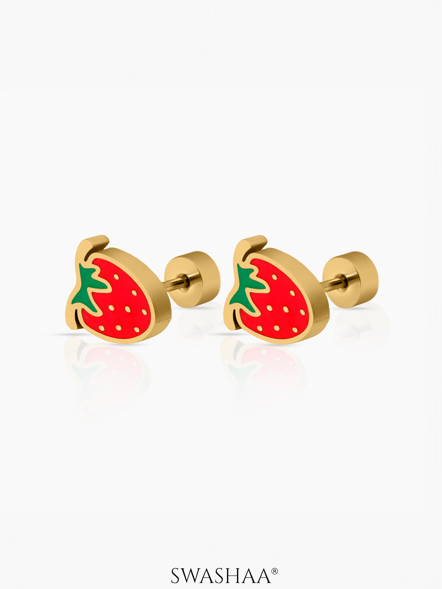 Strawberry Charm 18K Gold Plated Kid's Stud Earrings