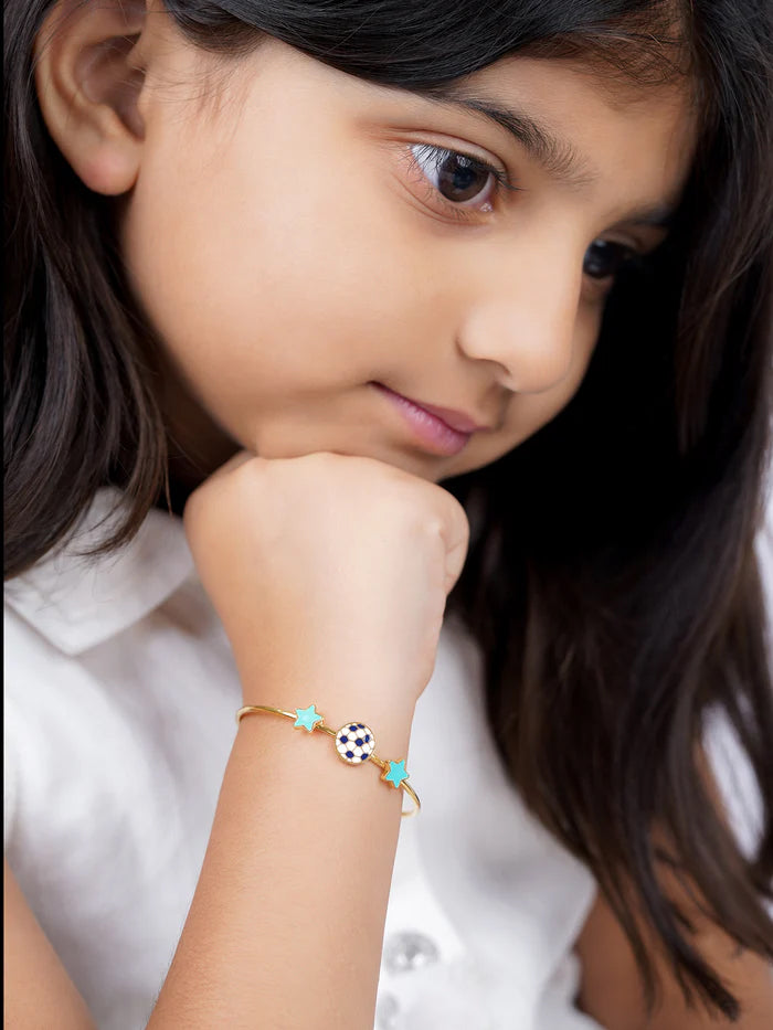 Striker Football Charm 18K Gold Plated Kid's Cuff Kada Bracelet