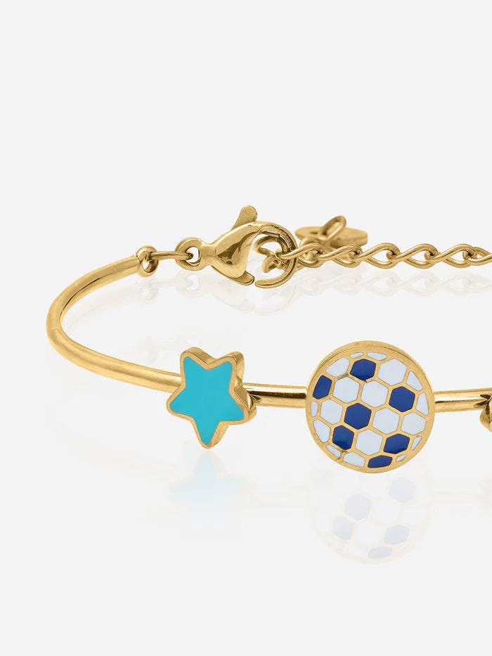 Striker Football Charm 18K Gold Plated Kid's Cuff Kada Bracelet