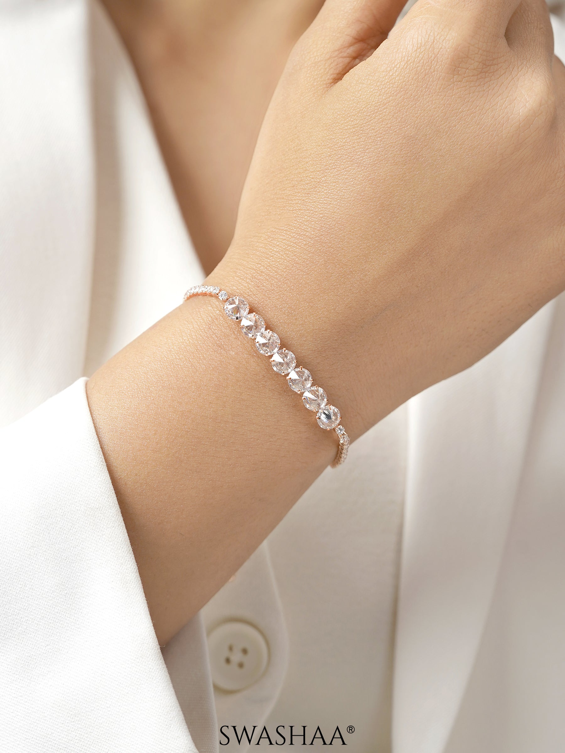 Studded Diamond Rosegold Plated Tennis Bracelet