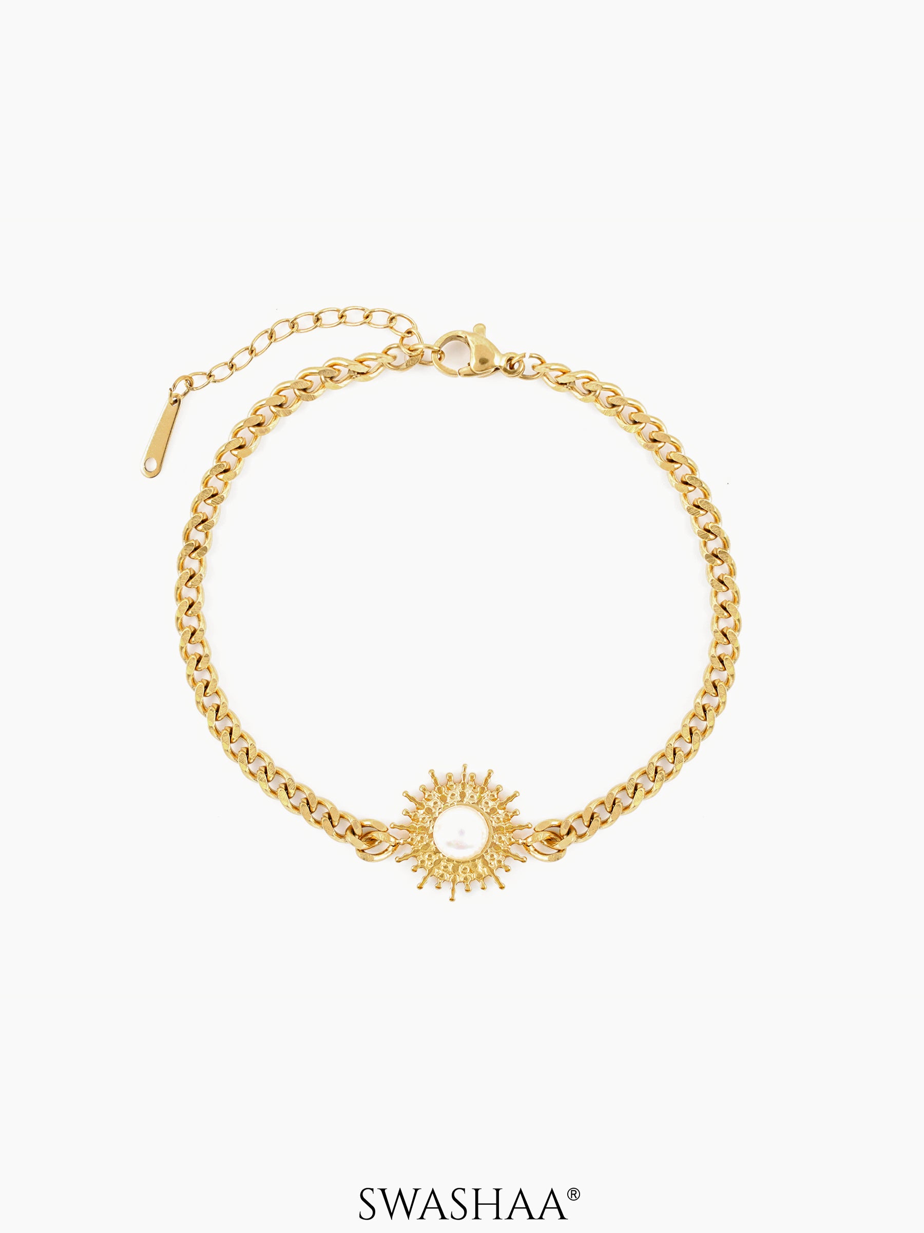 Sun And Pearl Charm 18K Gold Plated Loose Chain Bracelet