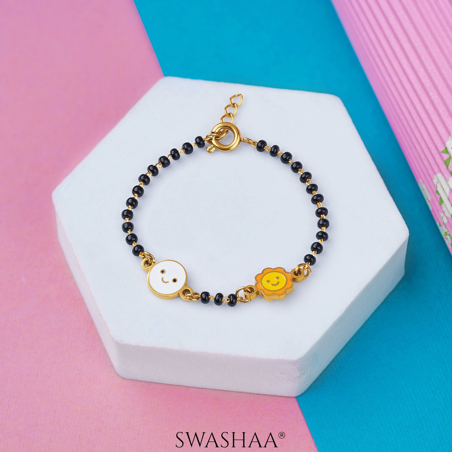 Sun & Moon Charms 18K Gold Plated Kid's Nazariya Bracelet