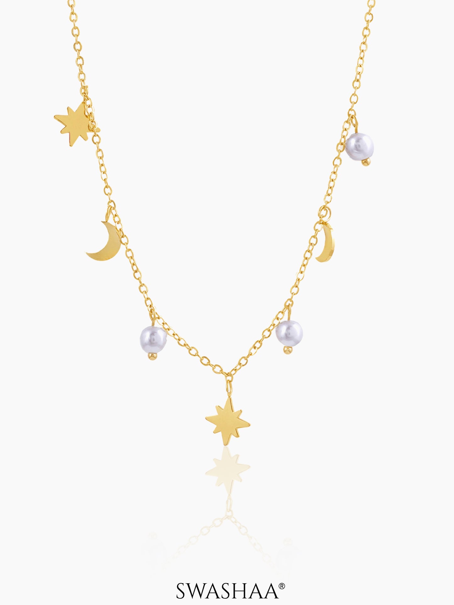 Sun Moon Star Charms 18K Gold Plated Necklace