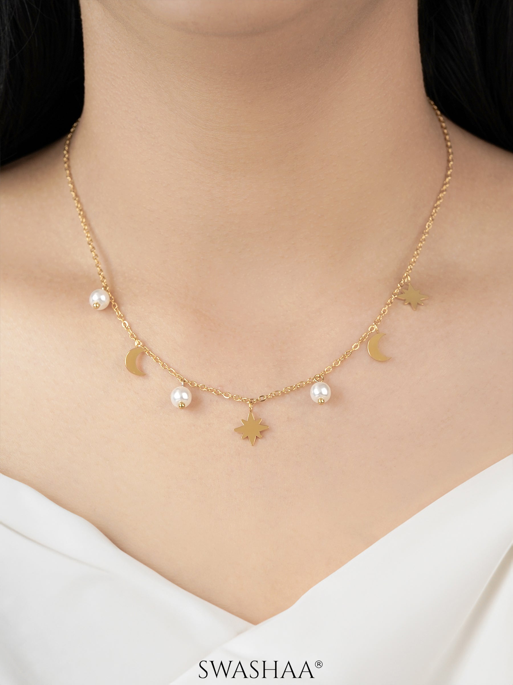 Sun Moon Star Charms 18K Gold Plated Necklace
