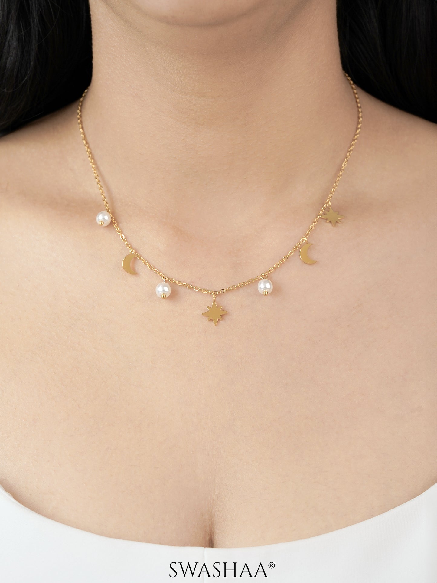 Sun Moon Star Charms 18K Gold Plated Necklace