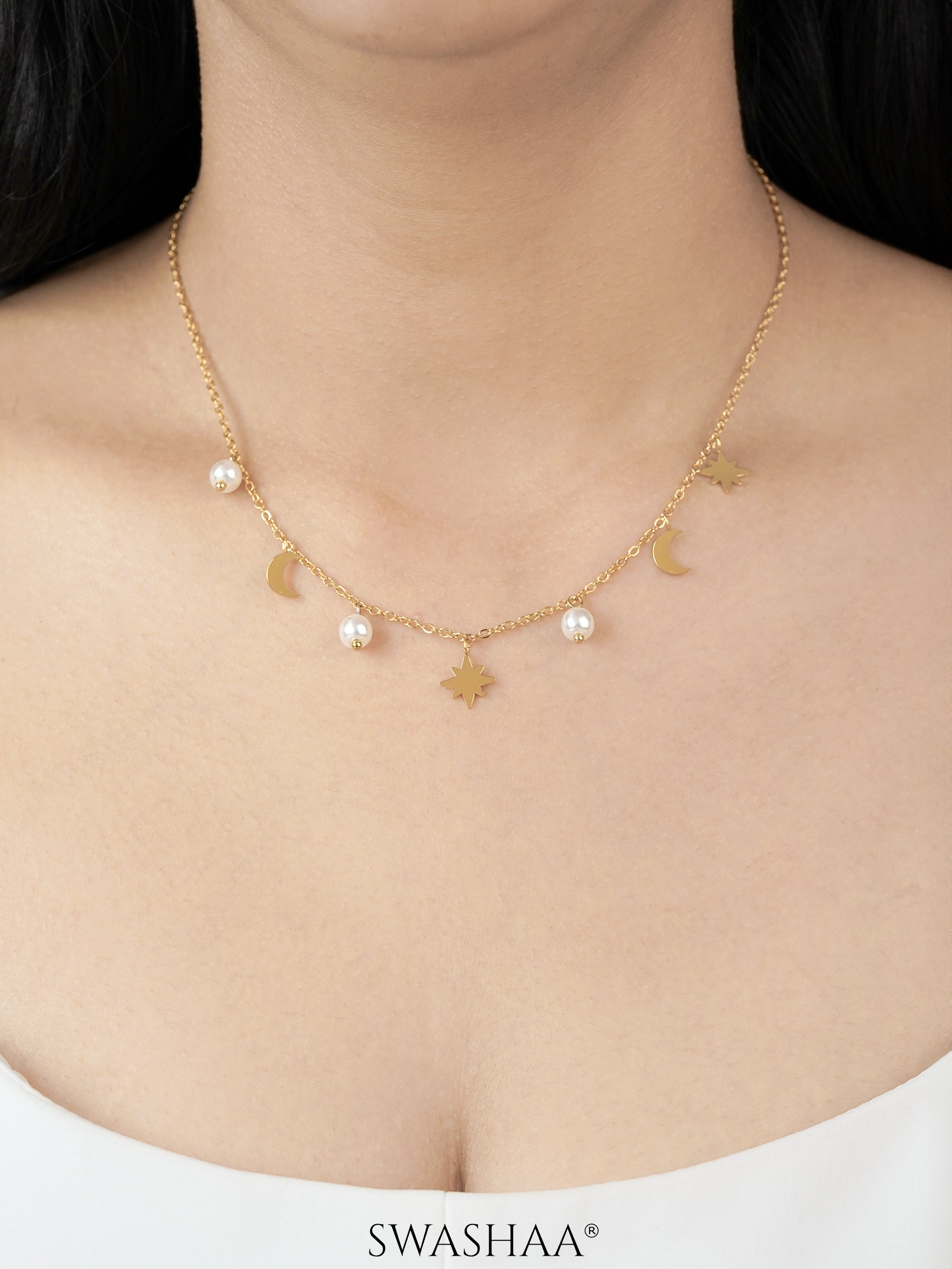 Sun Moon Star Charms 18K Gold Plated Necklace