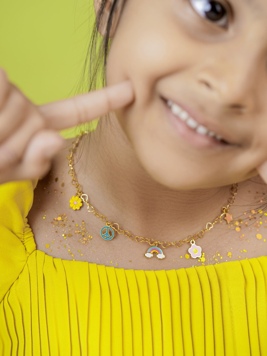 Sunday, Star, Flower, Rainbow Charms 18K Gold Plated Kid's Necklace
