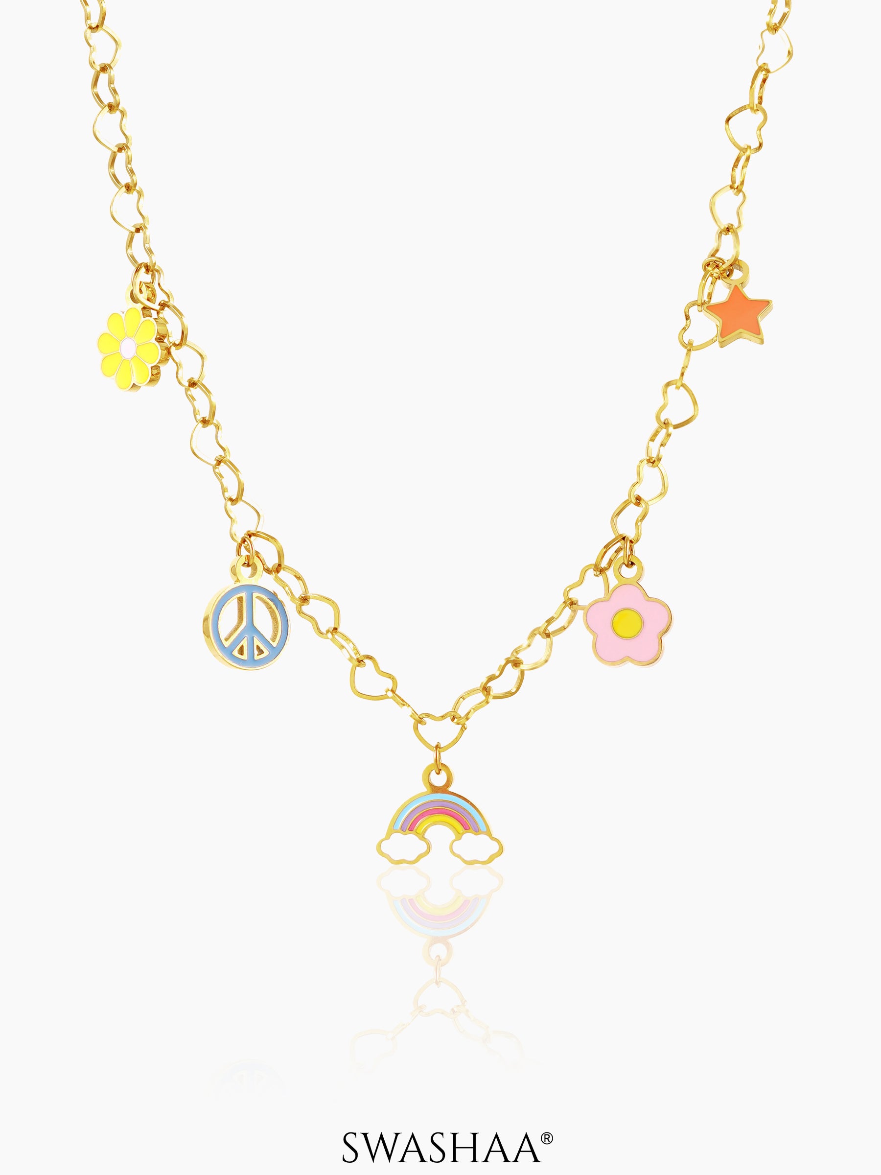 Sunday, Star, Flower, Rainbow Charms 18K Gold Plated Kid's Necklace