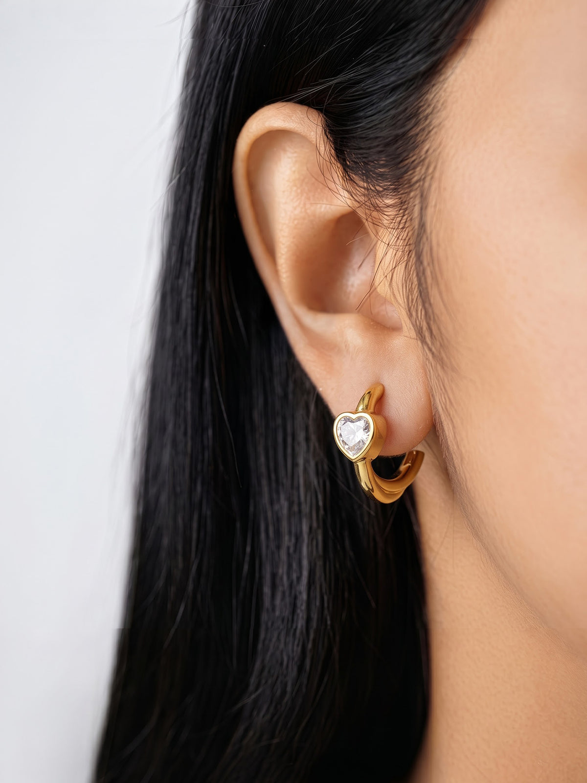 Susanna Heart Solitaire 18K Gold Plated Women's Hoop Earrings