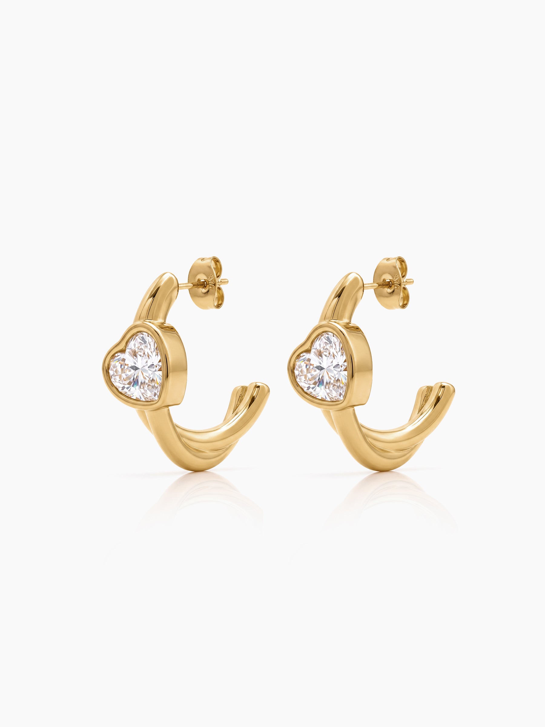 Susanna Heart Solitaire 18K Gold Plated Women's Hoop Earrings
