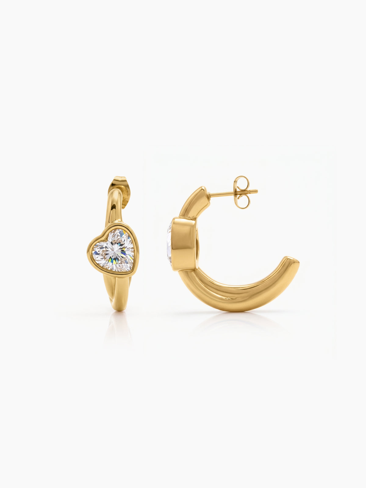 Susanna Heart Solitaire 18K Gold Plated Women's Hoop Earrings