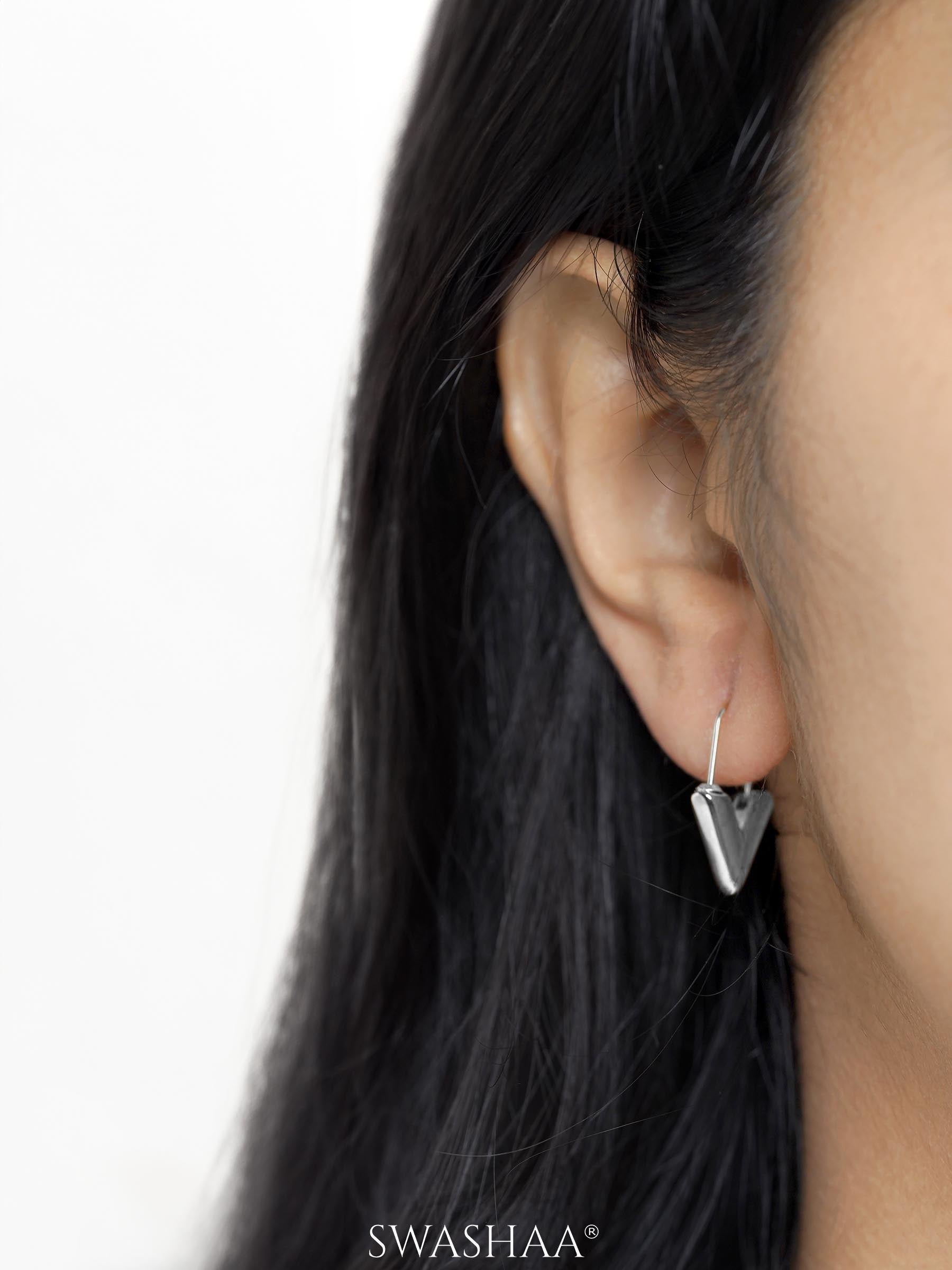Svara V-Drop Silver Hoop Earrings