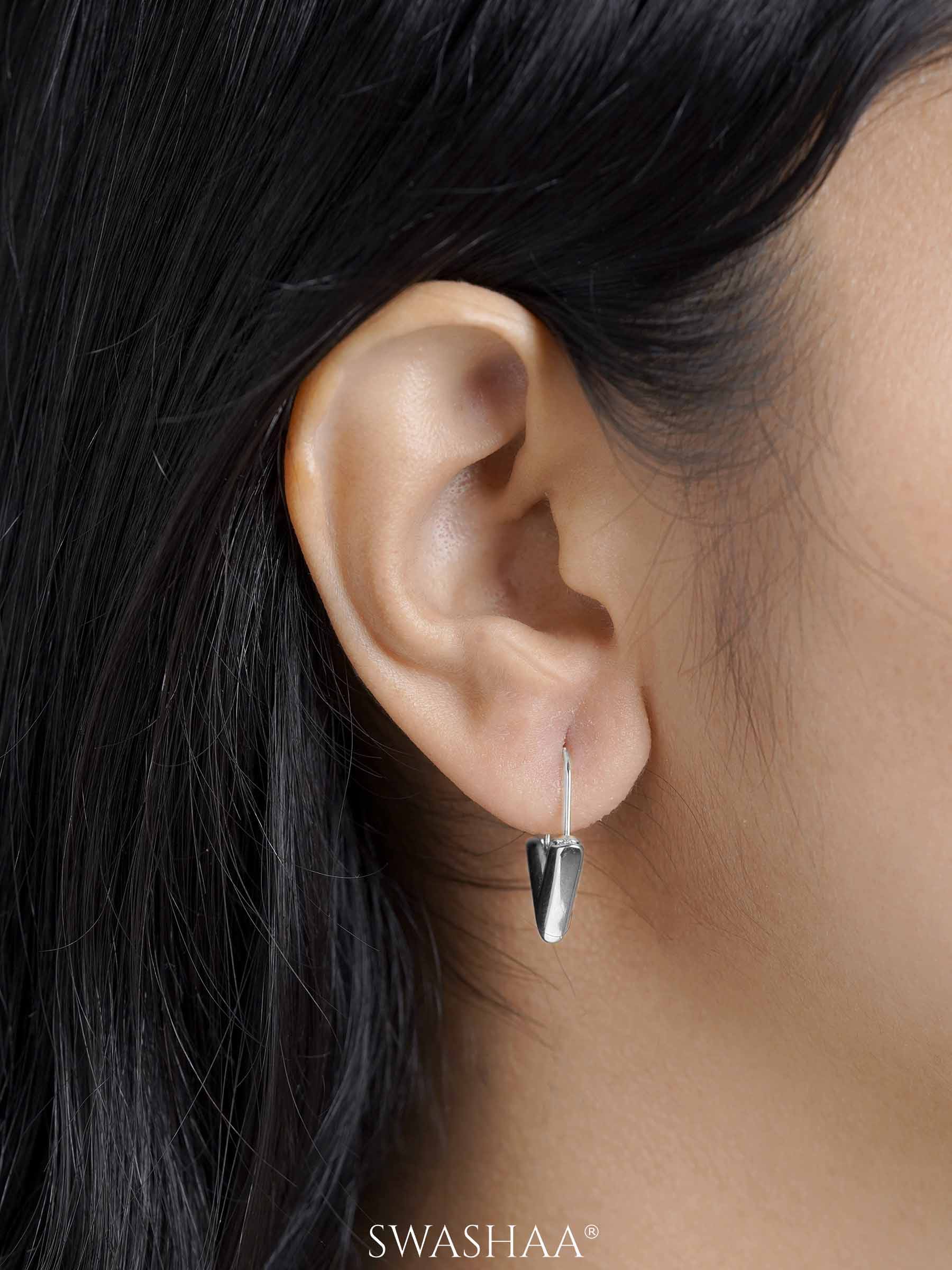 Svara V-Drop Silver Hoop Earrings