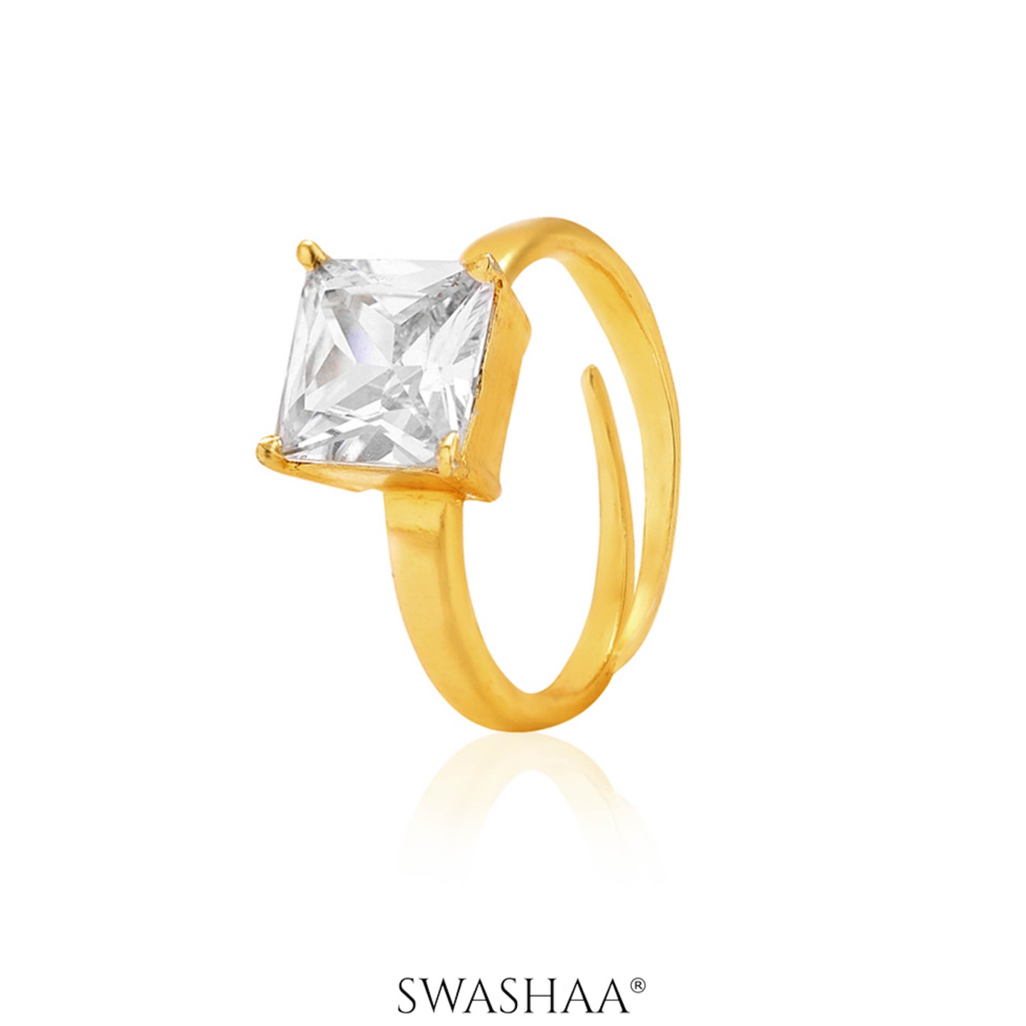 Square Solitaire 18K Gold Plated Ring