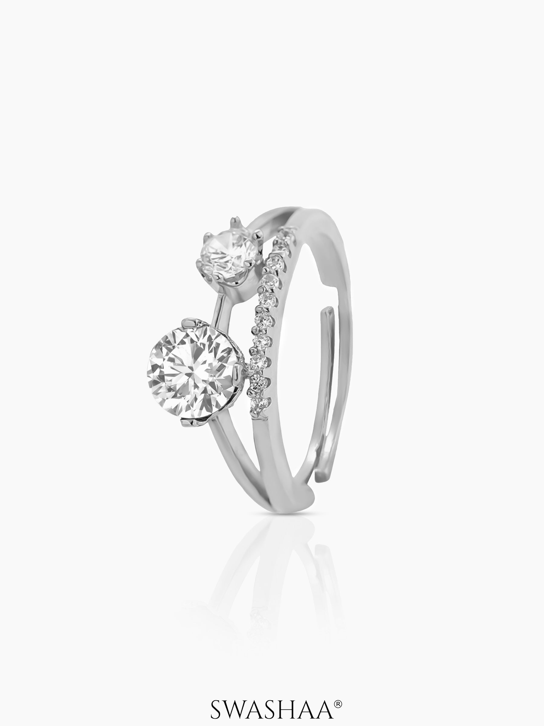 Tiahna Double Diamond Solitaire White Silver Ring