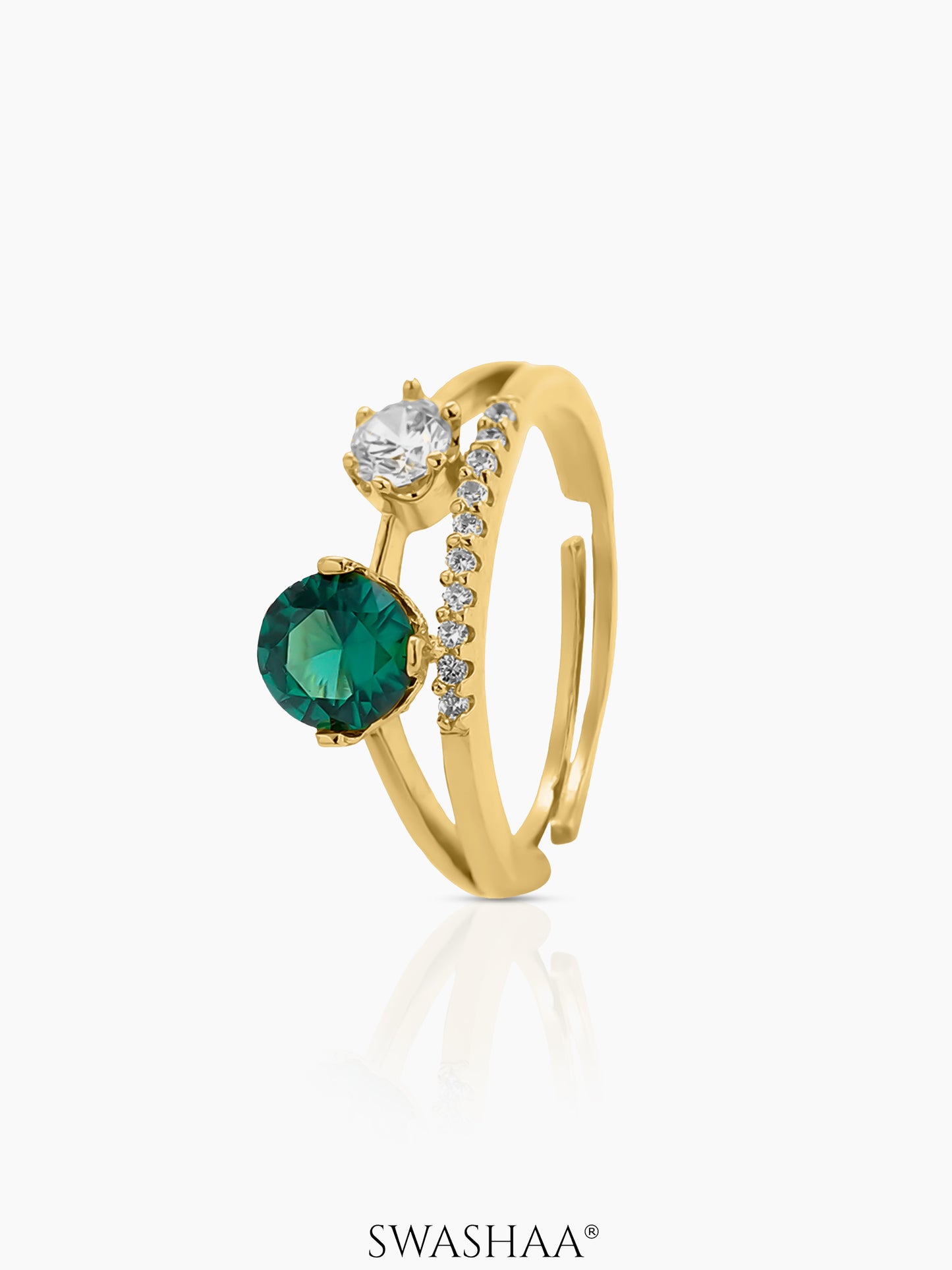 Tiahna Double Diamond Solitaire Green 18K Gold Plated Ring