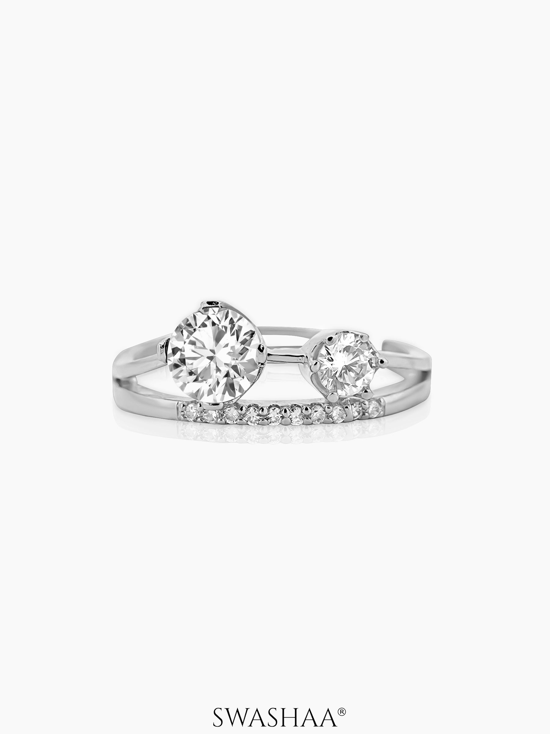 Tiahna Double Diamond Solitaire White Silver Ring
