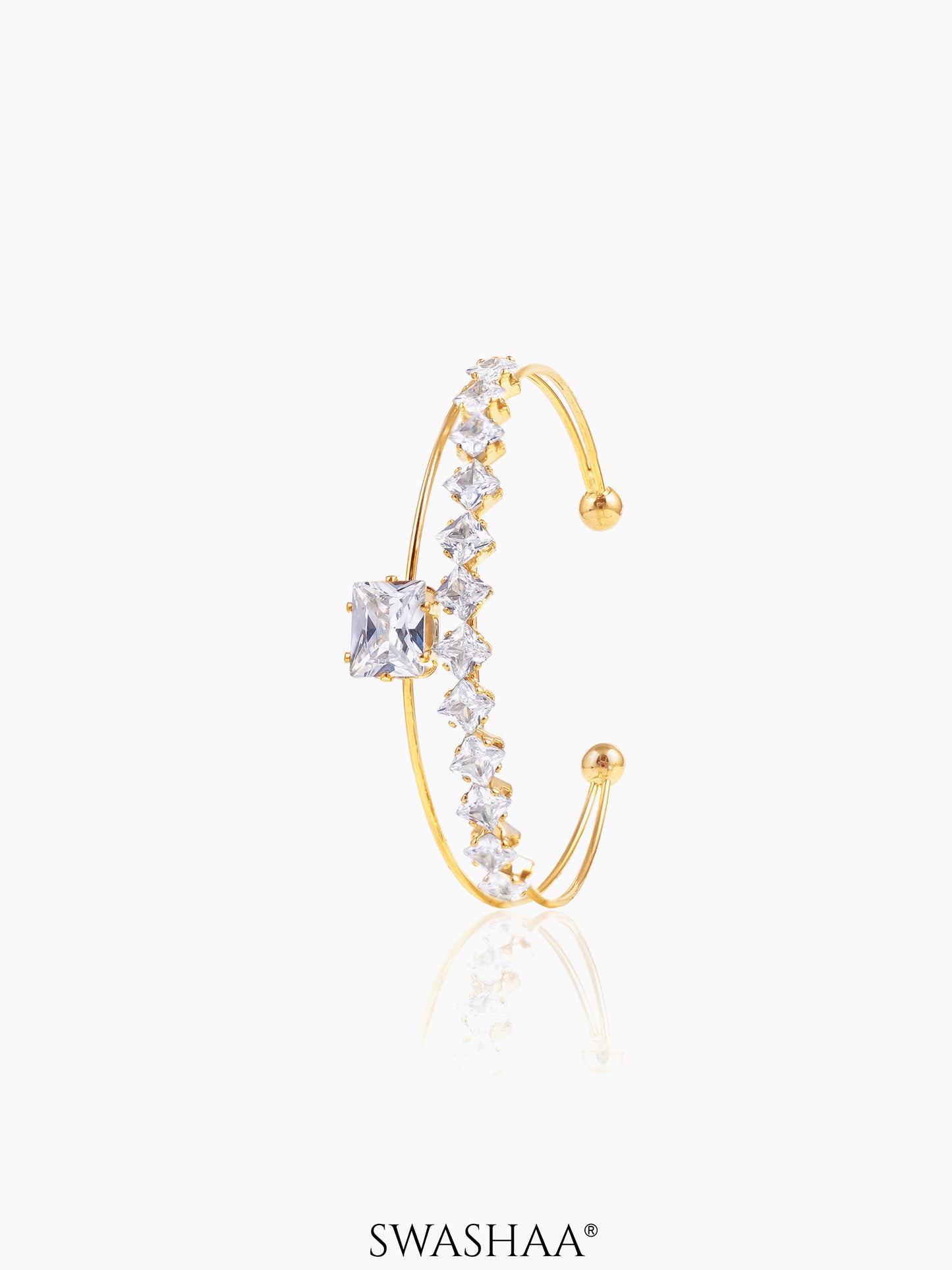 Tabitha Two Layered Diamonds 18K Gold Plated Cuff Bracelet