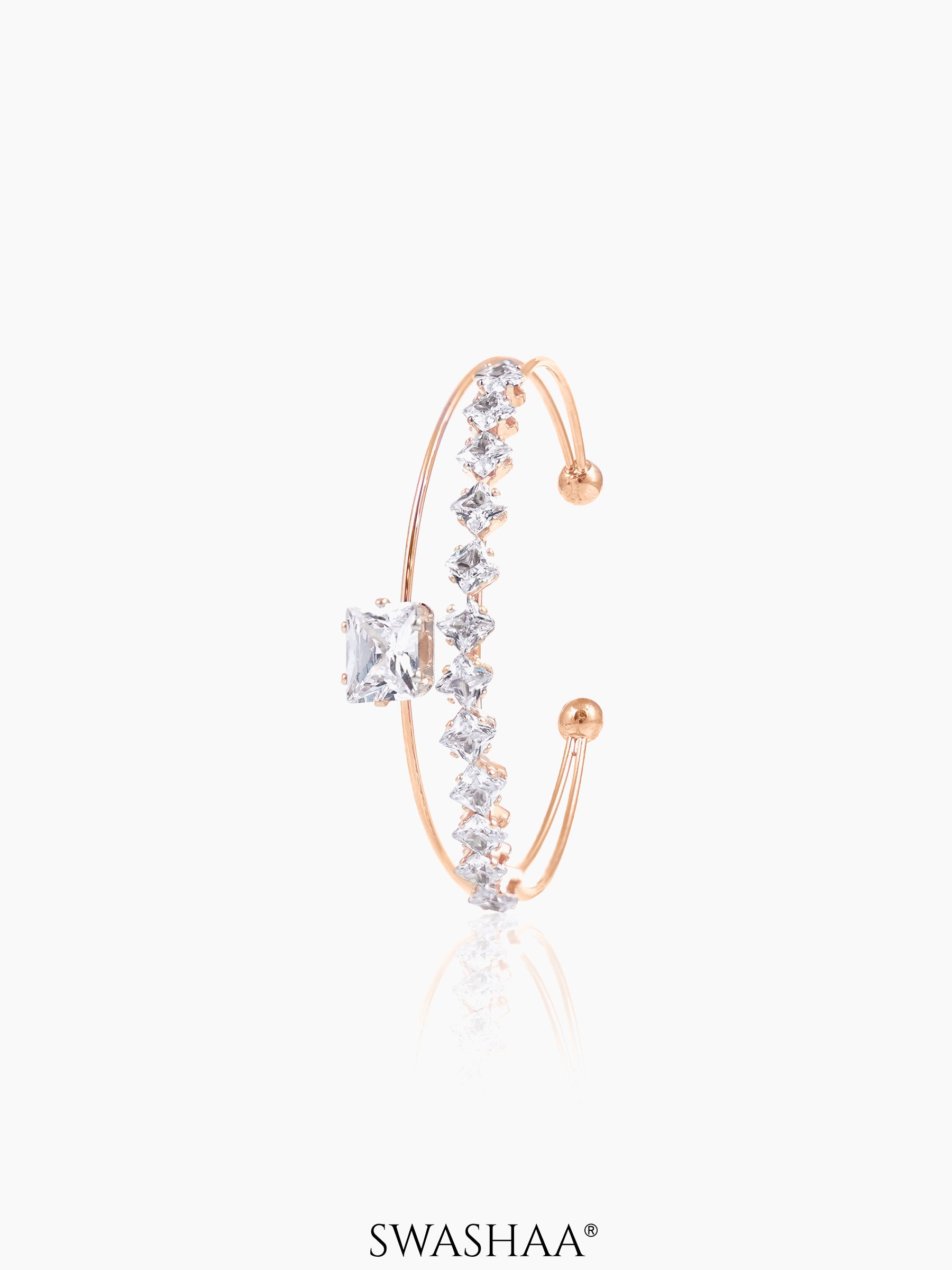 Tabitha Two Layered Diamonds Rosegold Plated Cuff Bracelet