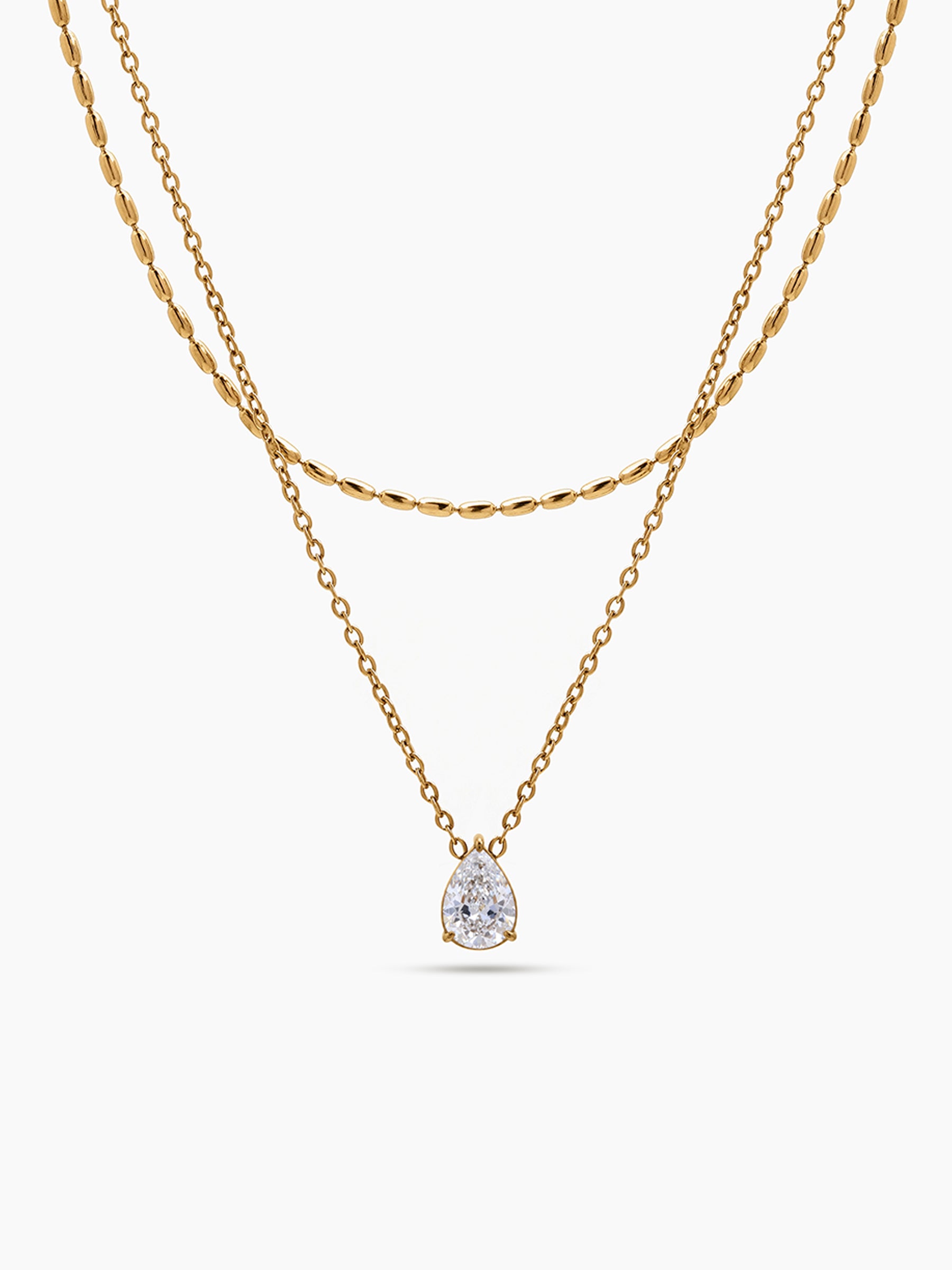 Talina Pear Drop Diamond Solitaire 18K Gold Plated Women's Layered Necklace