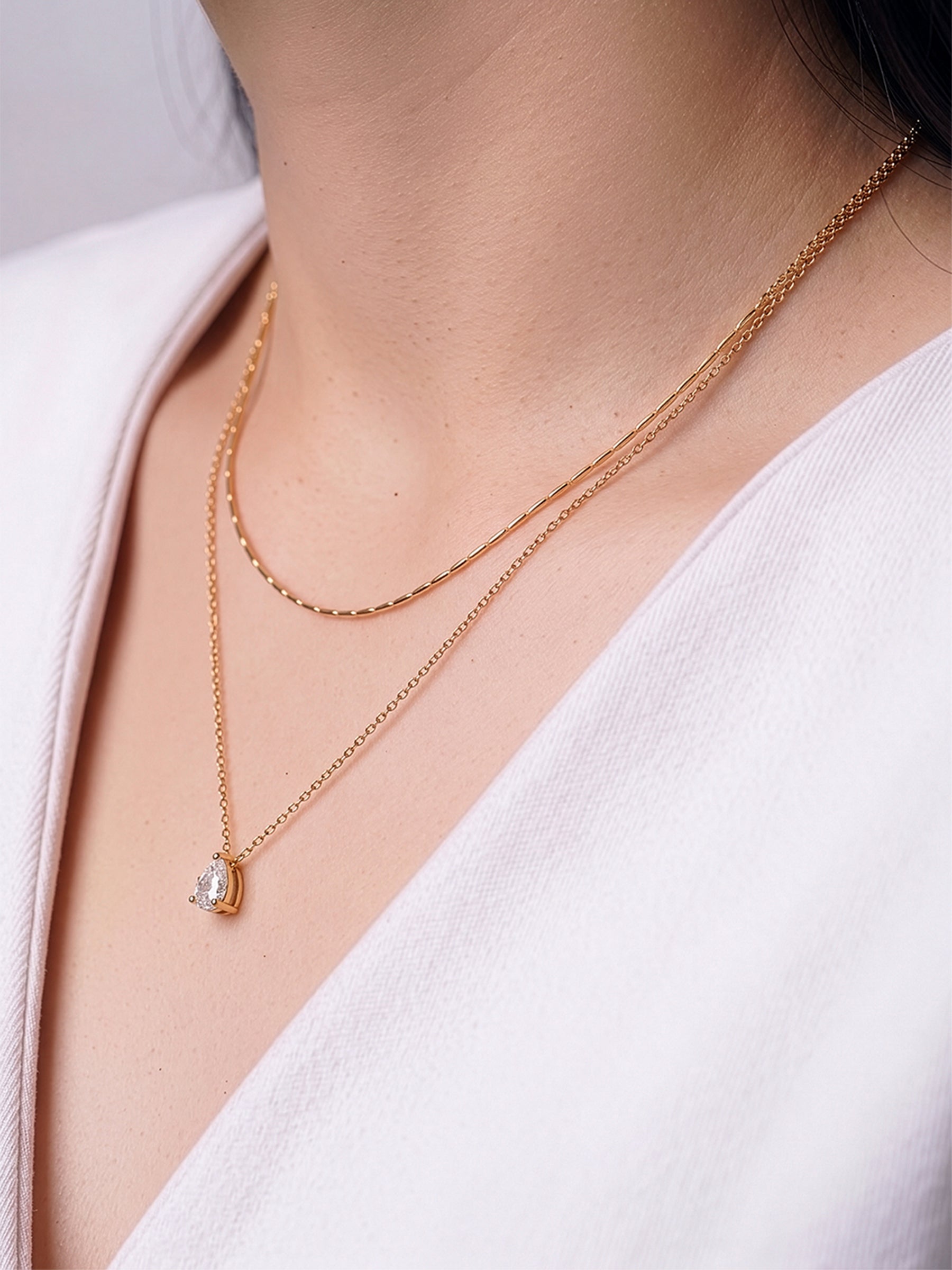 Talina Pear Drop Diamond Solitaire 18K Gold Plated Women's Layered Necklace
