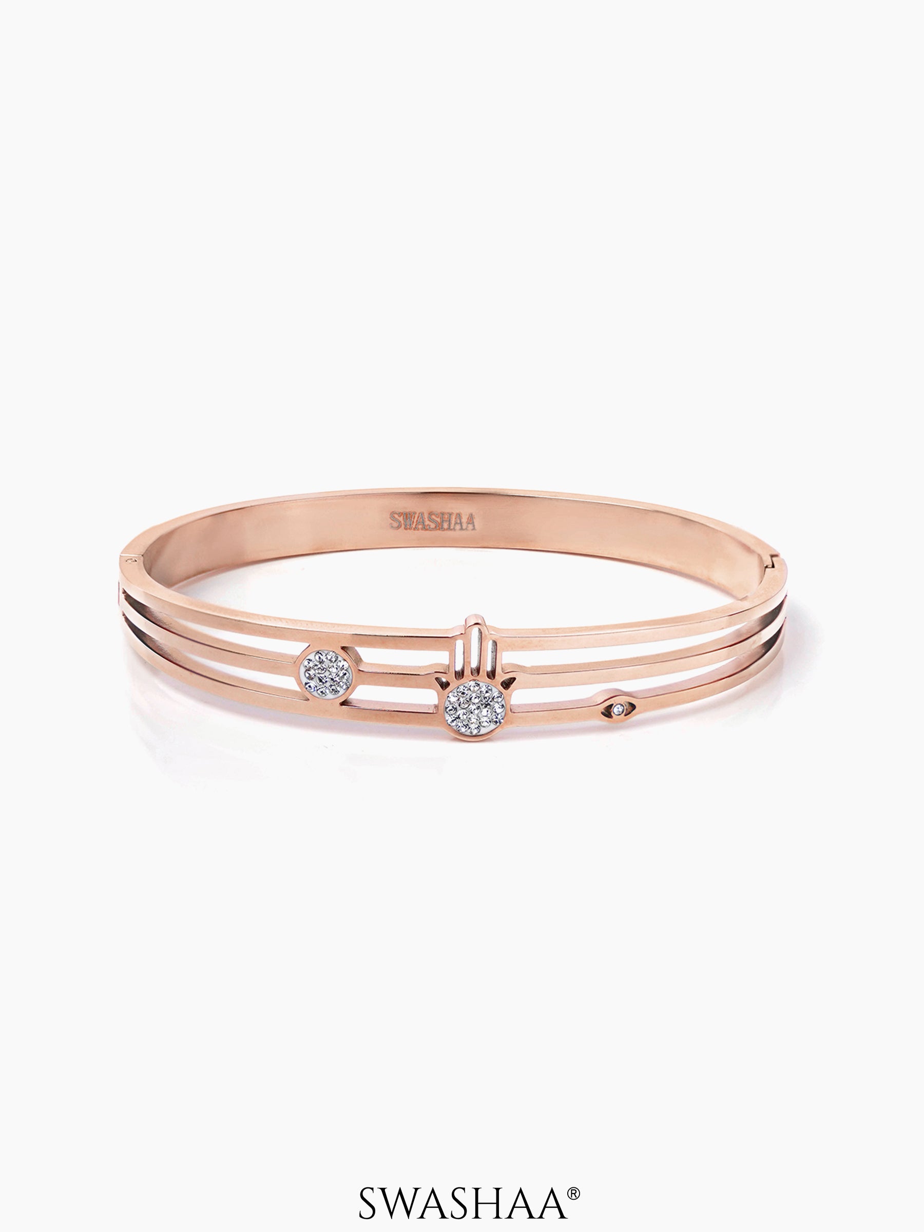 Tamara Hamsa Diamond Evil Eye Rosegold Plated Band Bracelet