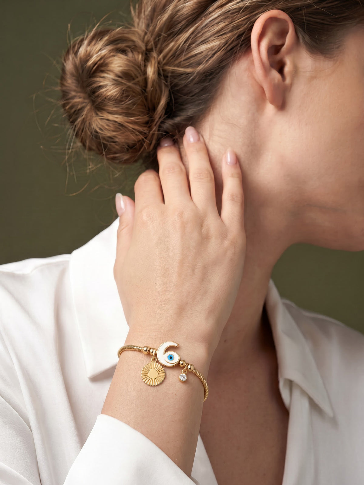 Tanhaa Moon Evil Eye Charms Beads 18K Gold Plated Loose Bracelet