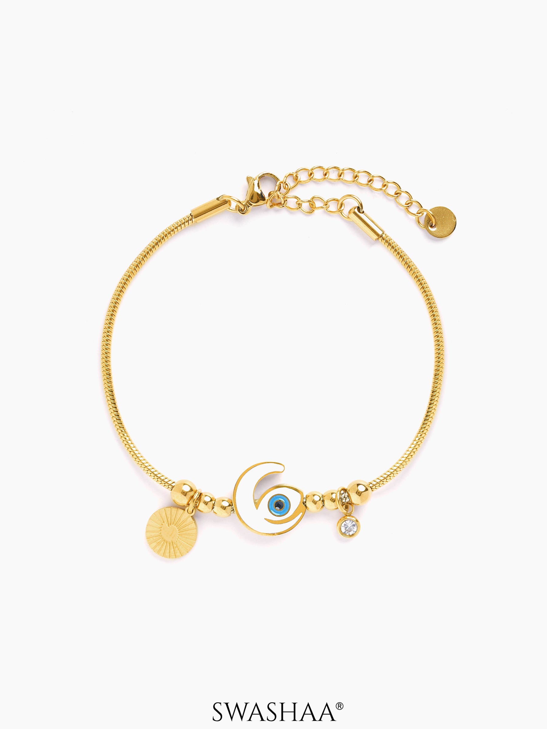Tanhaa Moon Evil Eye Charms Beads 18K Gold Plated Loose Bracelet