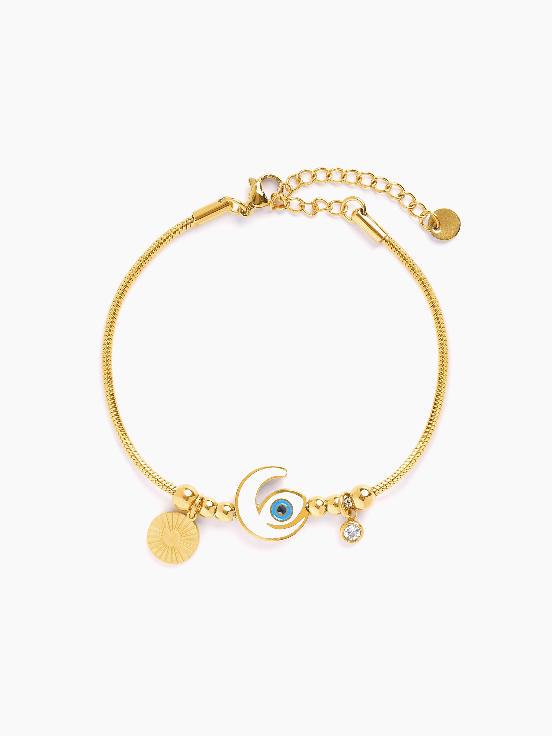 Tanhaa Moon Evil Eye Charms Beads 18K Gold Plated Loose Bracelet