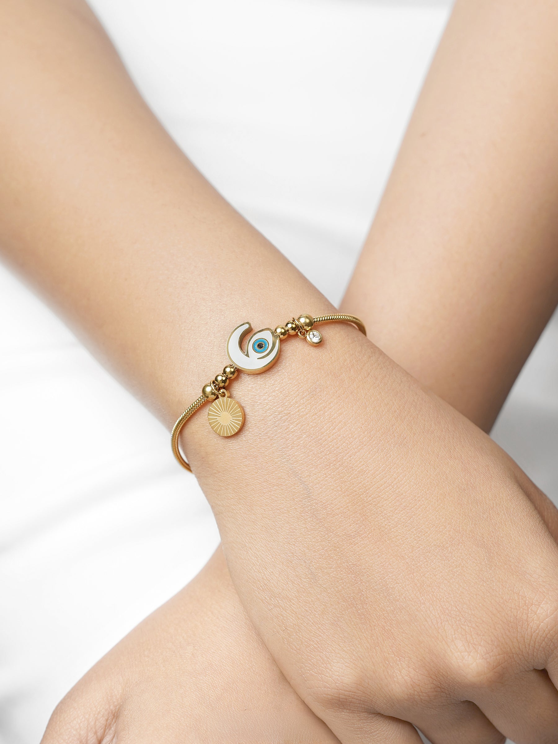Tanhaa Moon Evil Eye Charms Beads 18K Gold Plated Loose Bracelet