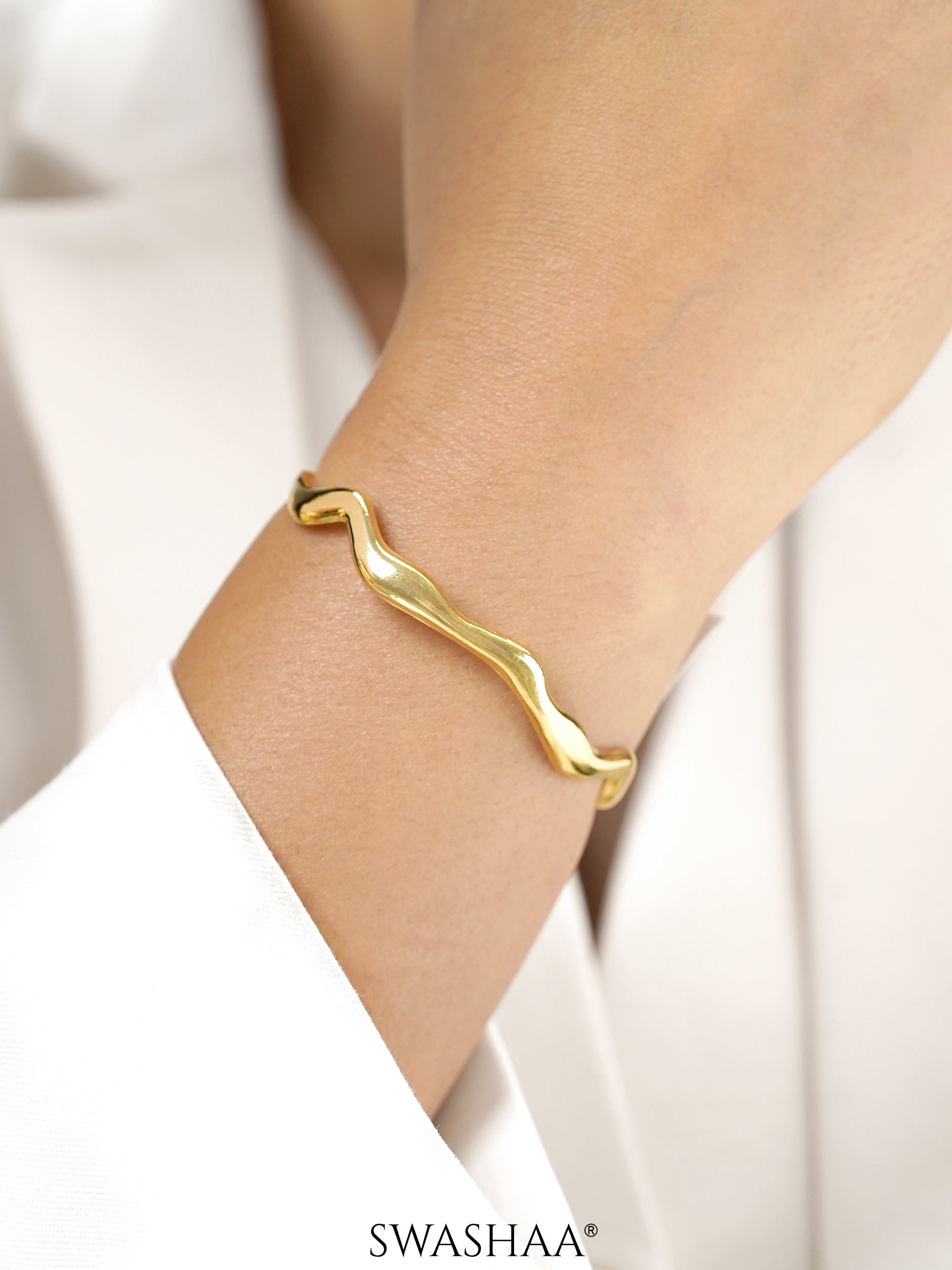 Tanis Wavey 18K Gold Plated Cuff Bracelet