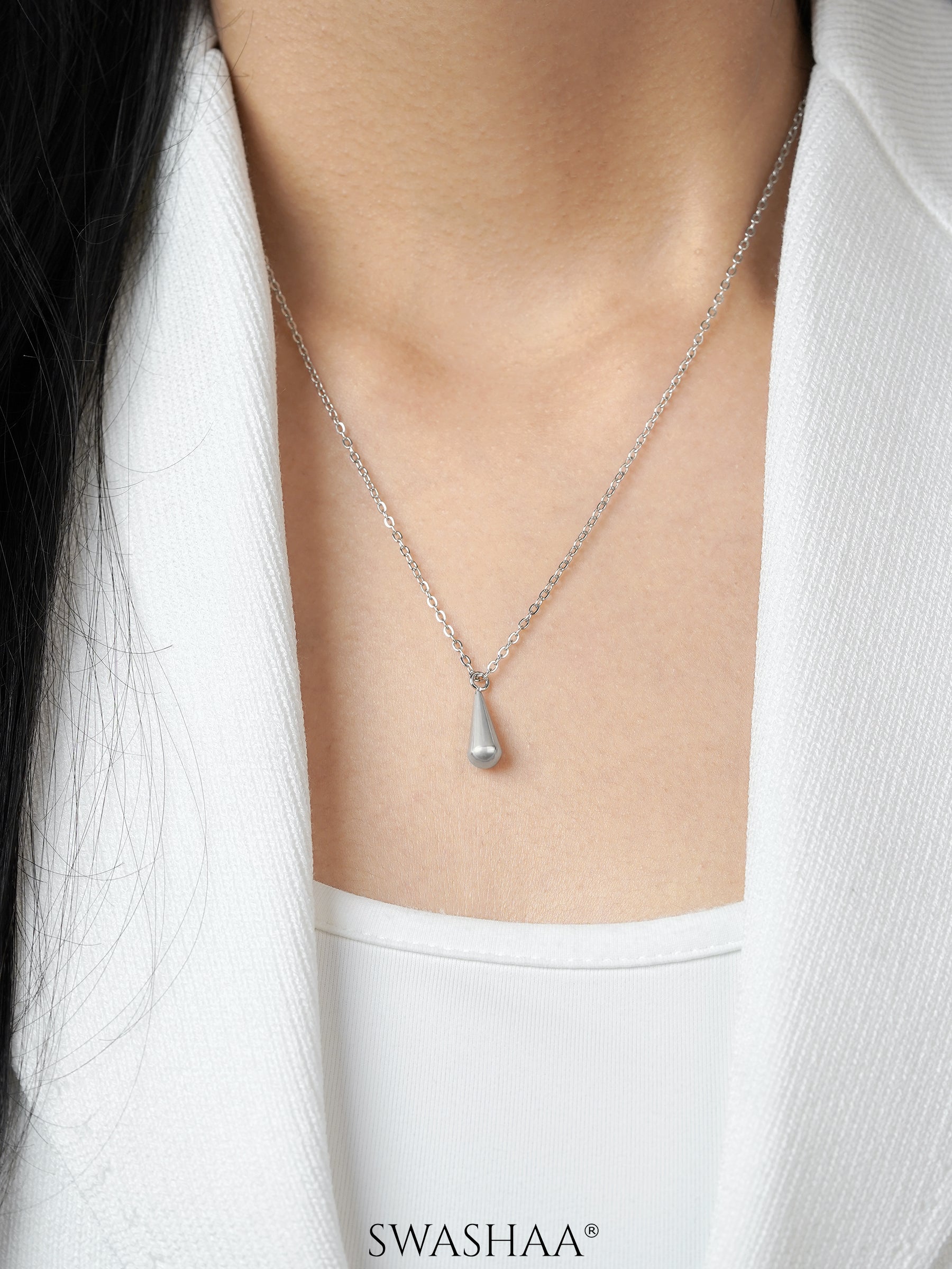Tarana Teardrop Charm Silver Chain Pendant Necklace