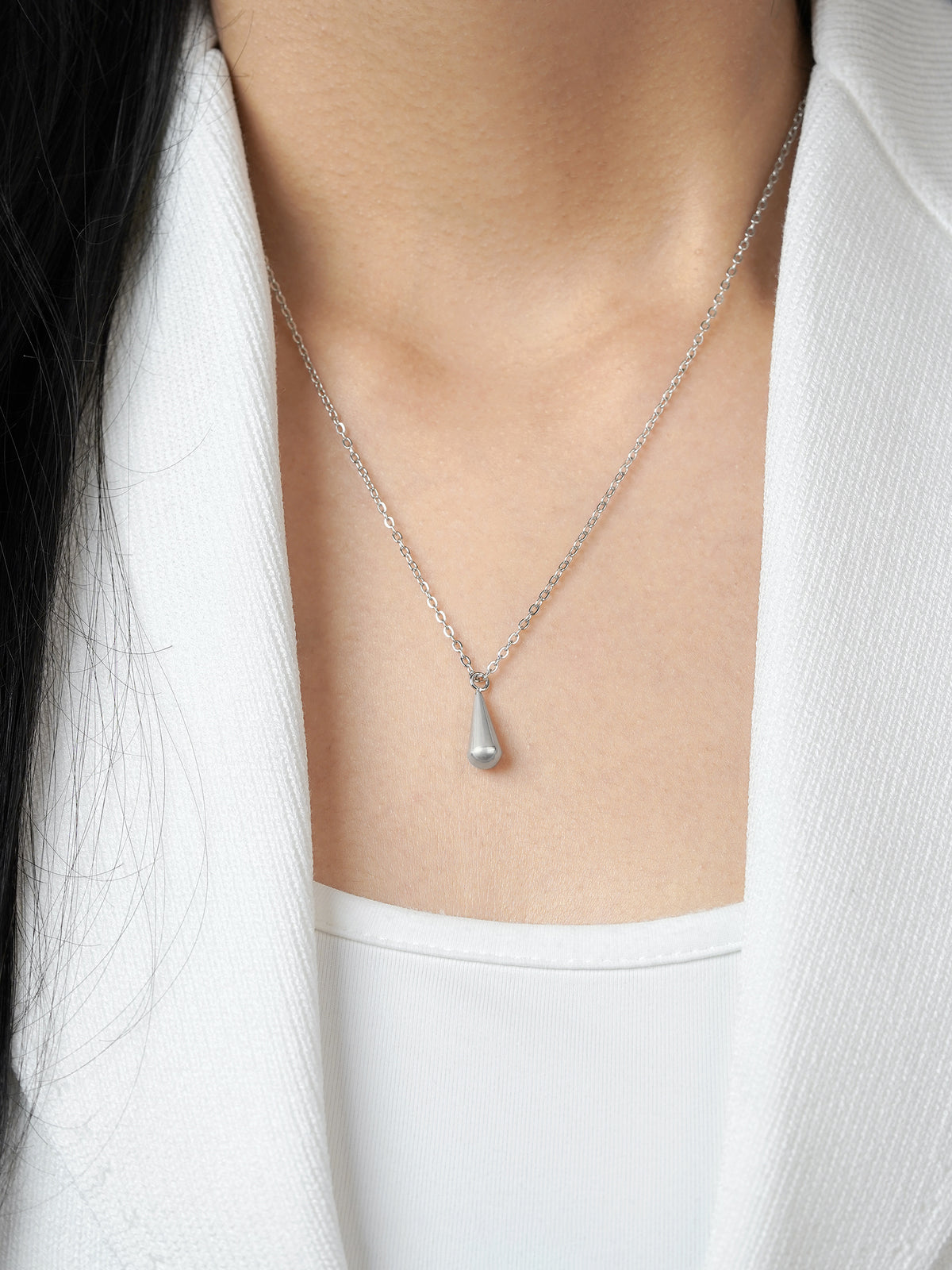 Tarana Teardrop Charm Silver Chain Pendant Necklace