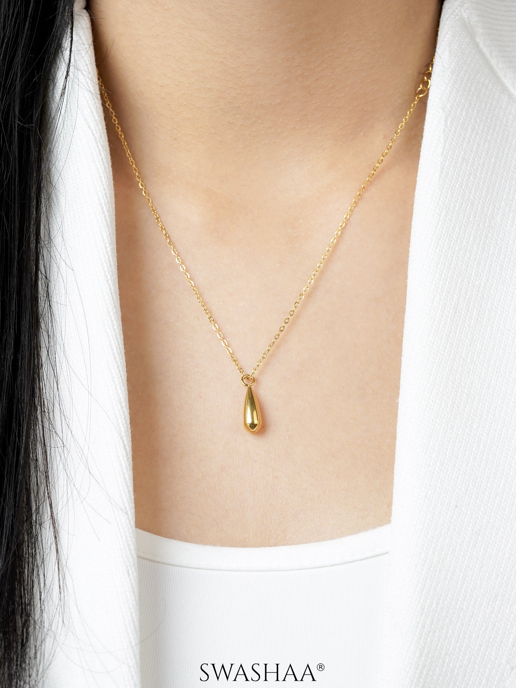 Tarana Teradrop Charm 18K Gold Plated Chain Pendant Necklace