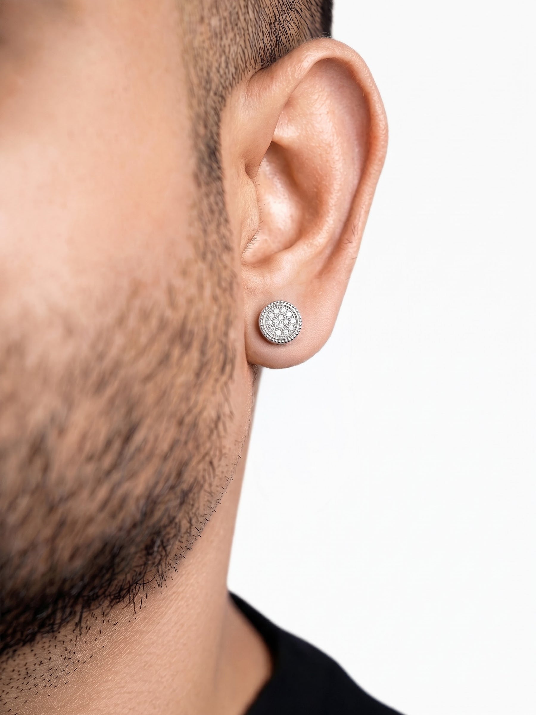 Taren Diamond Clustered Stones Silver Men's Stud Earrings