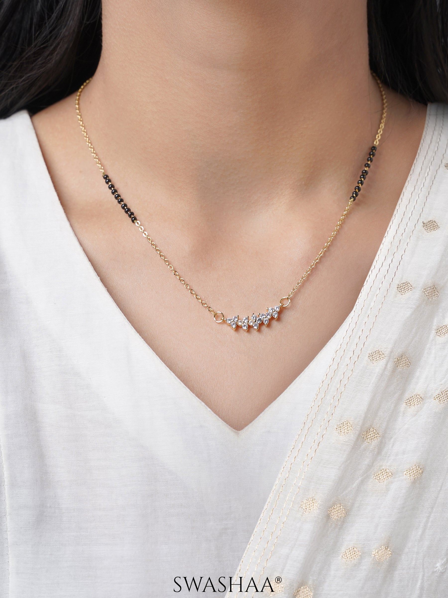 Tarini Sparkling Diamonds 14K Gold Plated Mangalsutra