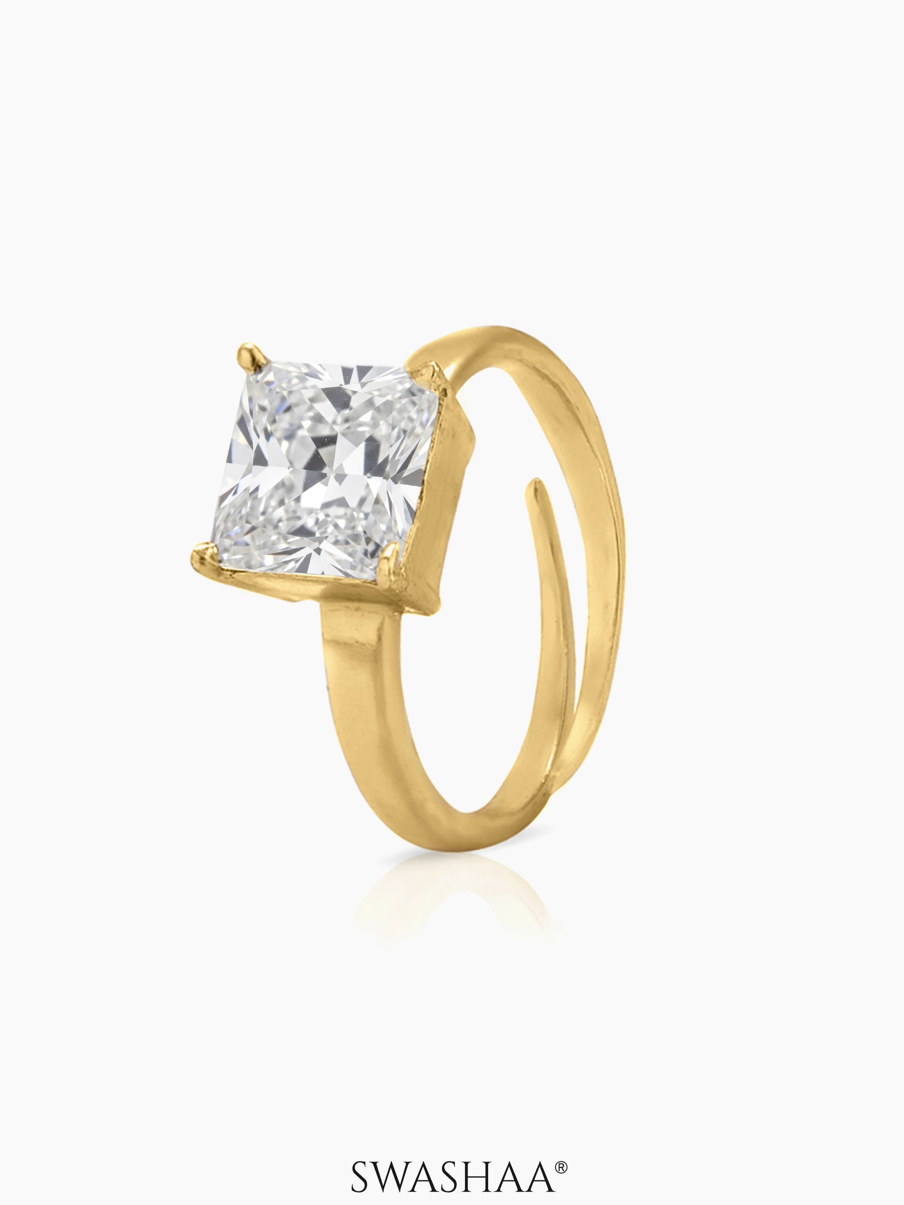 Tashi Square Diamond Solitaire 18K Gold Plated Ring