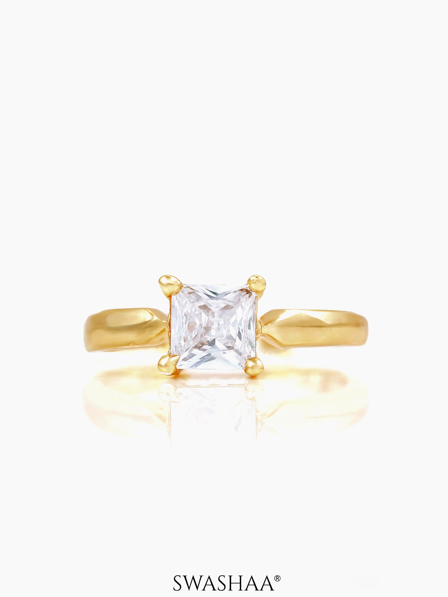 Tashi Square Diamond Solitaire 18K Gold Plated Ring
