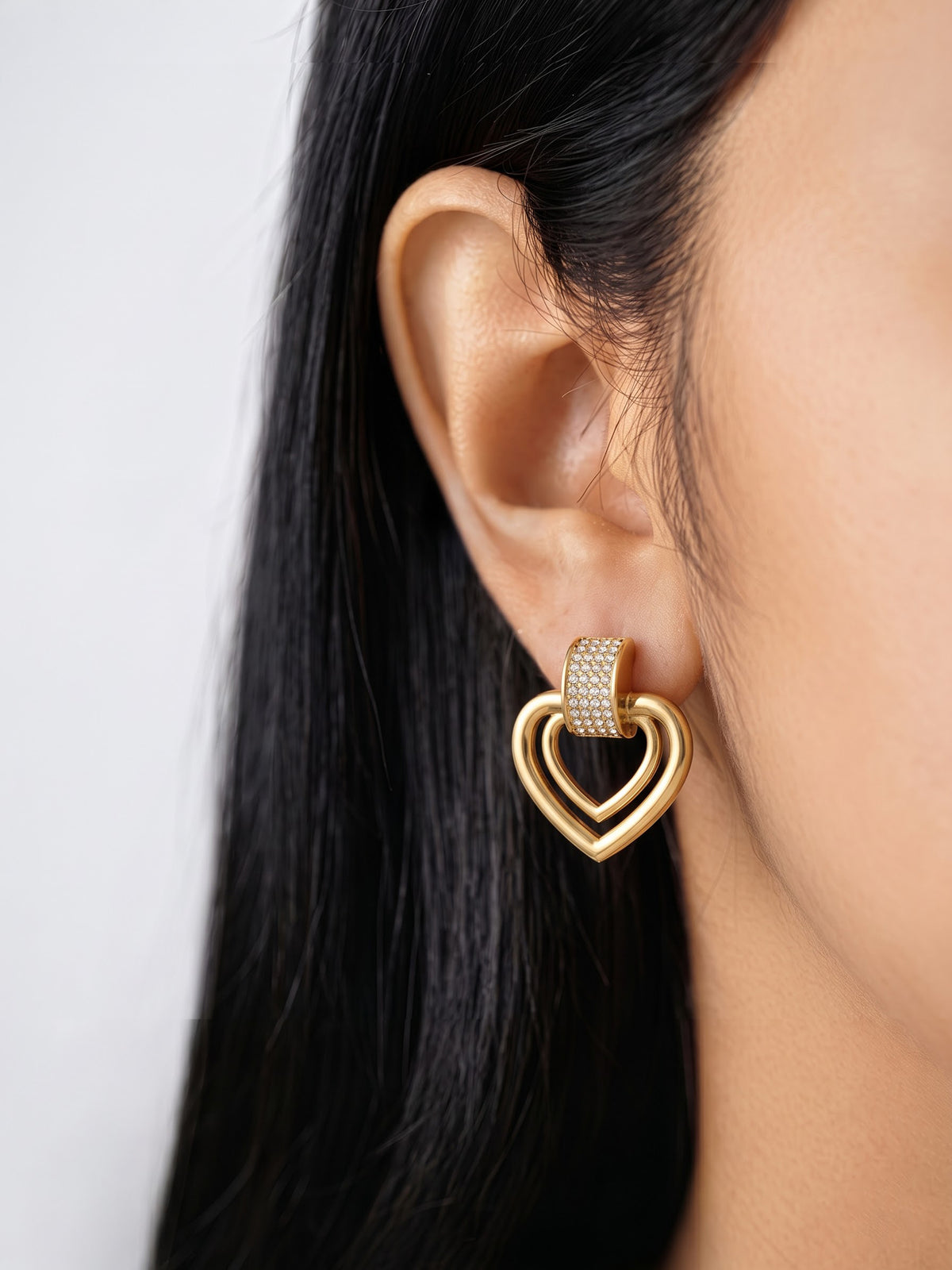 Tatum Diamond Heart Charm 18K Gold Plated Women's Stud Earrings