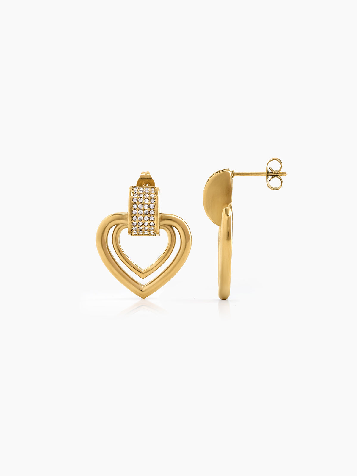 Tatum Diamond Heart Charm 18K Gold Plated Women's Stud Earrings