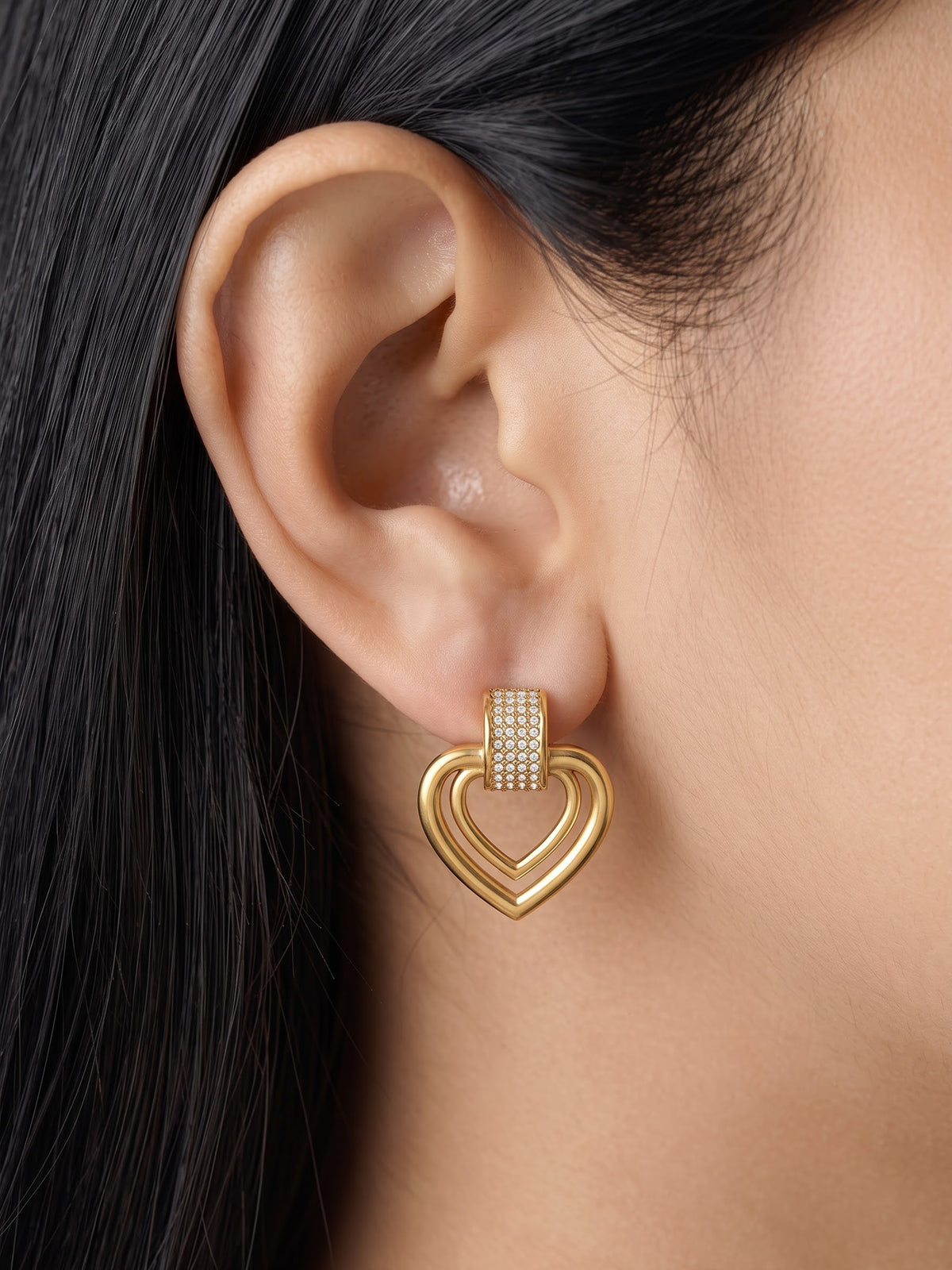 Tatum Diamond Heart Charm 18K Gold Plated Women's Stud Earrings