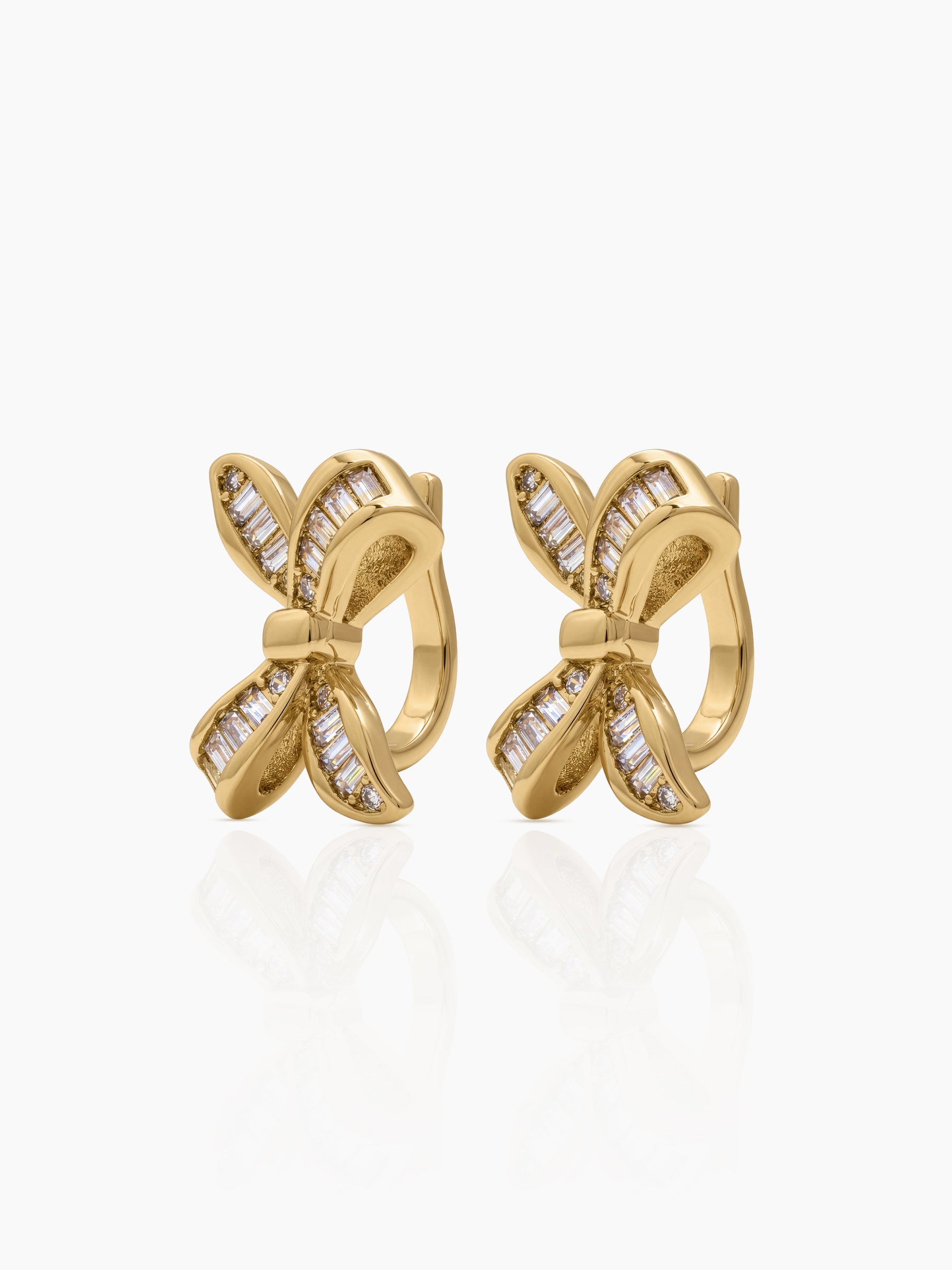 Tavelle Baguette Diamond Bow 18K Gold Plated Women's Ear Cuffs