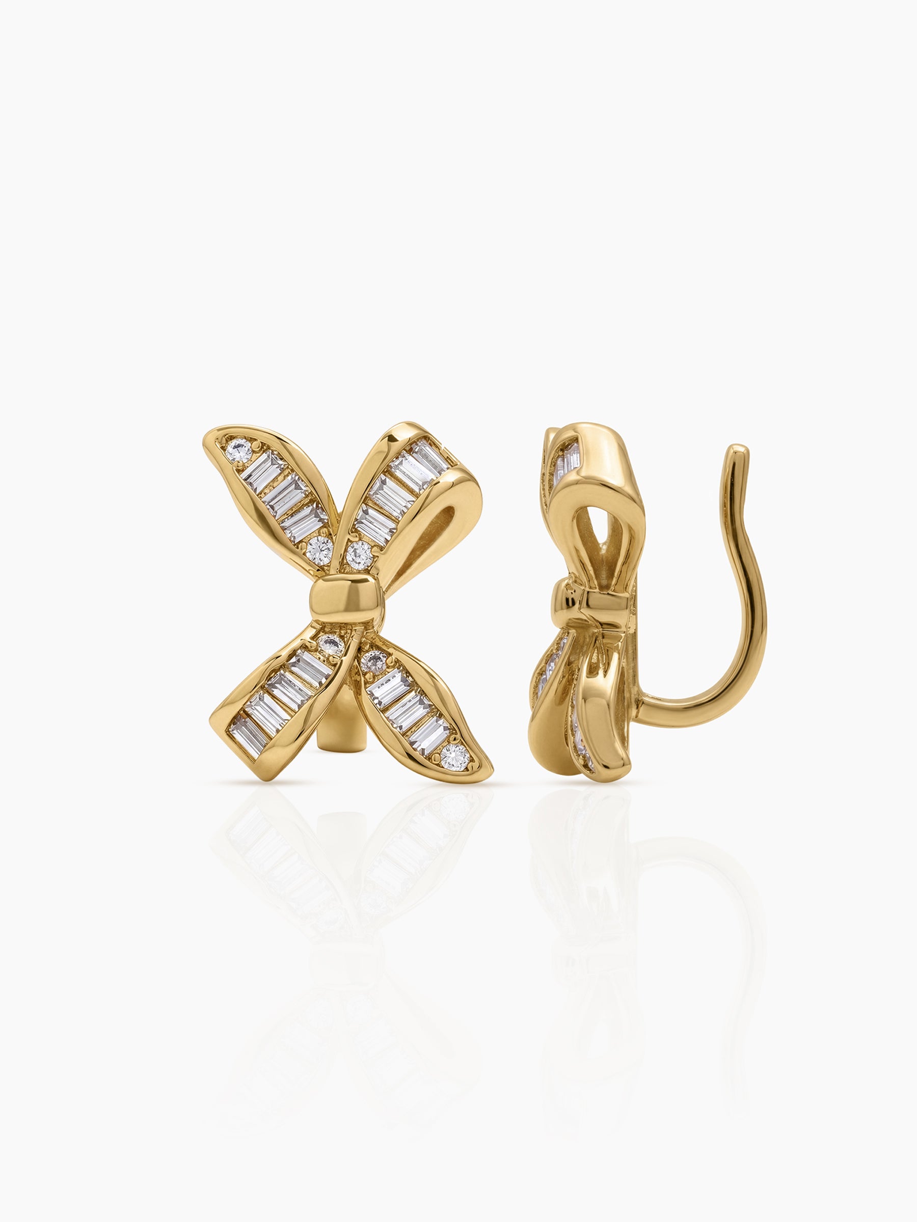 Tavelle Baguette Diamond Bow 18K Gold Plated Women's Ear Cuffs