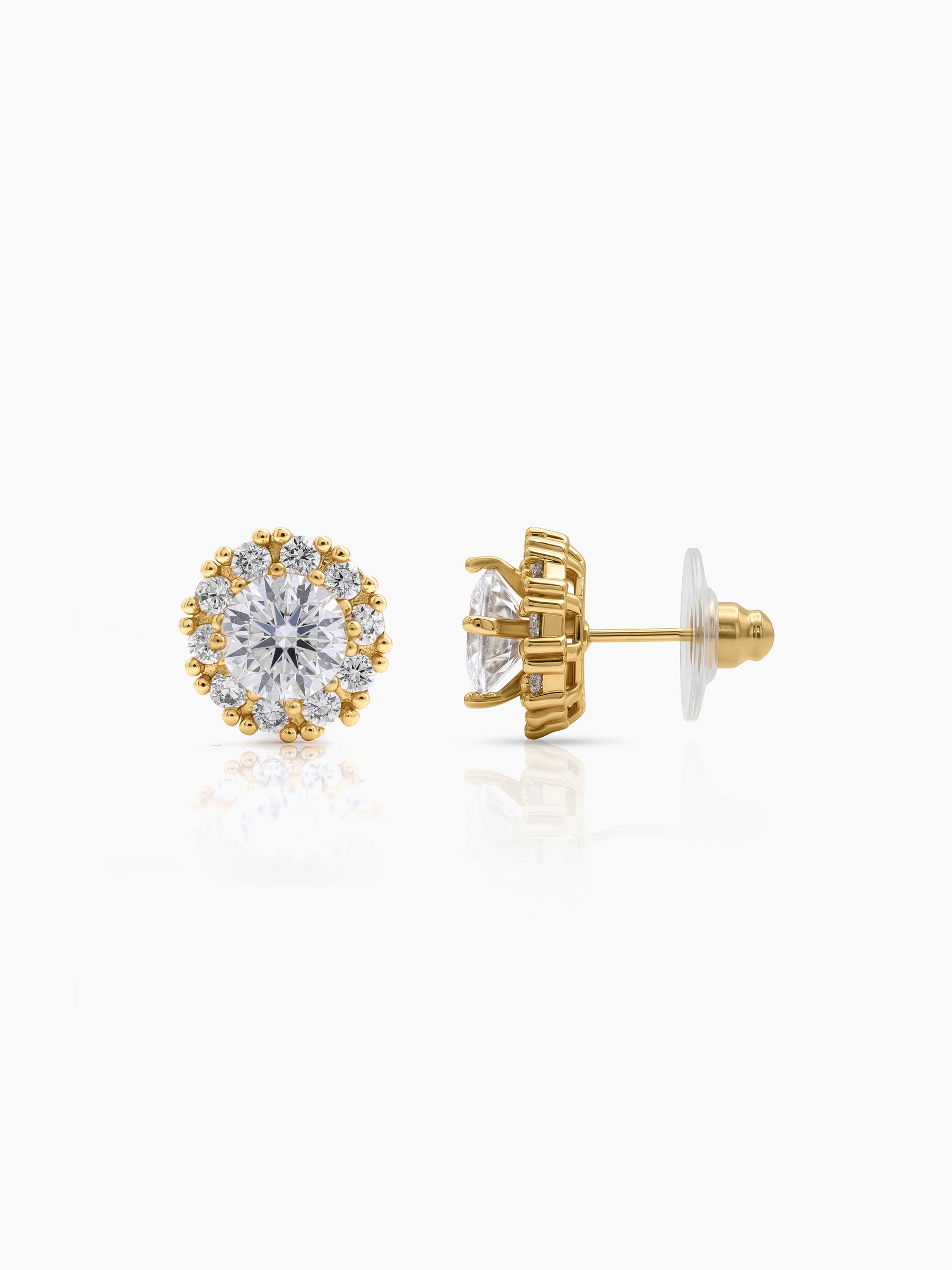 Tavessa Halo Round Diamond Solitaire 18K Gold Plated Women's Stud Earrings